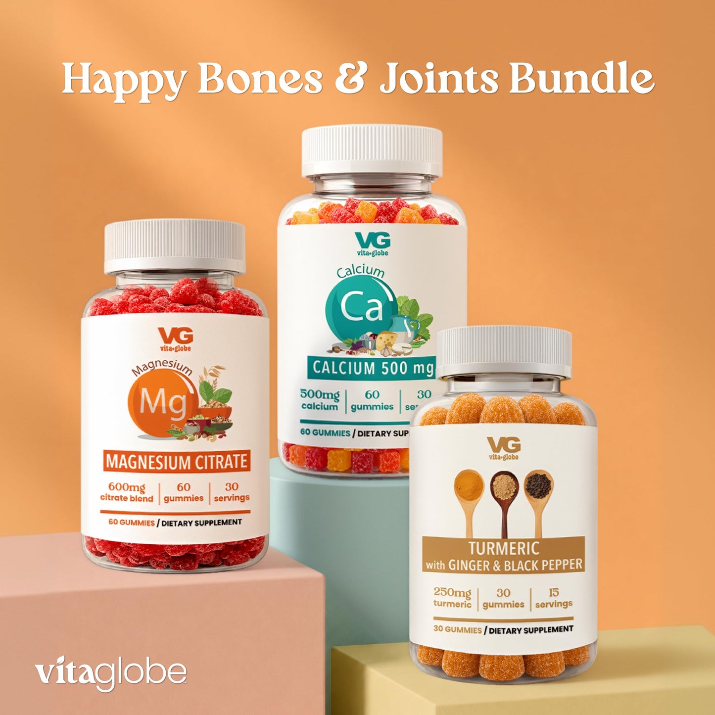 VITA GLOBE Turmeric Curcumin Gummies 250mg with Ginger & Black Pepper, 60 Gummies