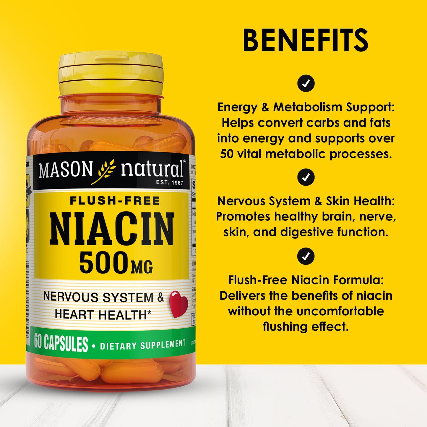 Mason Natural Niacin 500 mg Flush-Free Capsule, 180 Capsules
