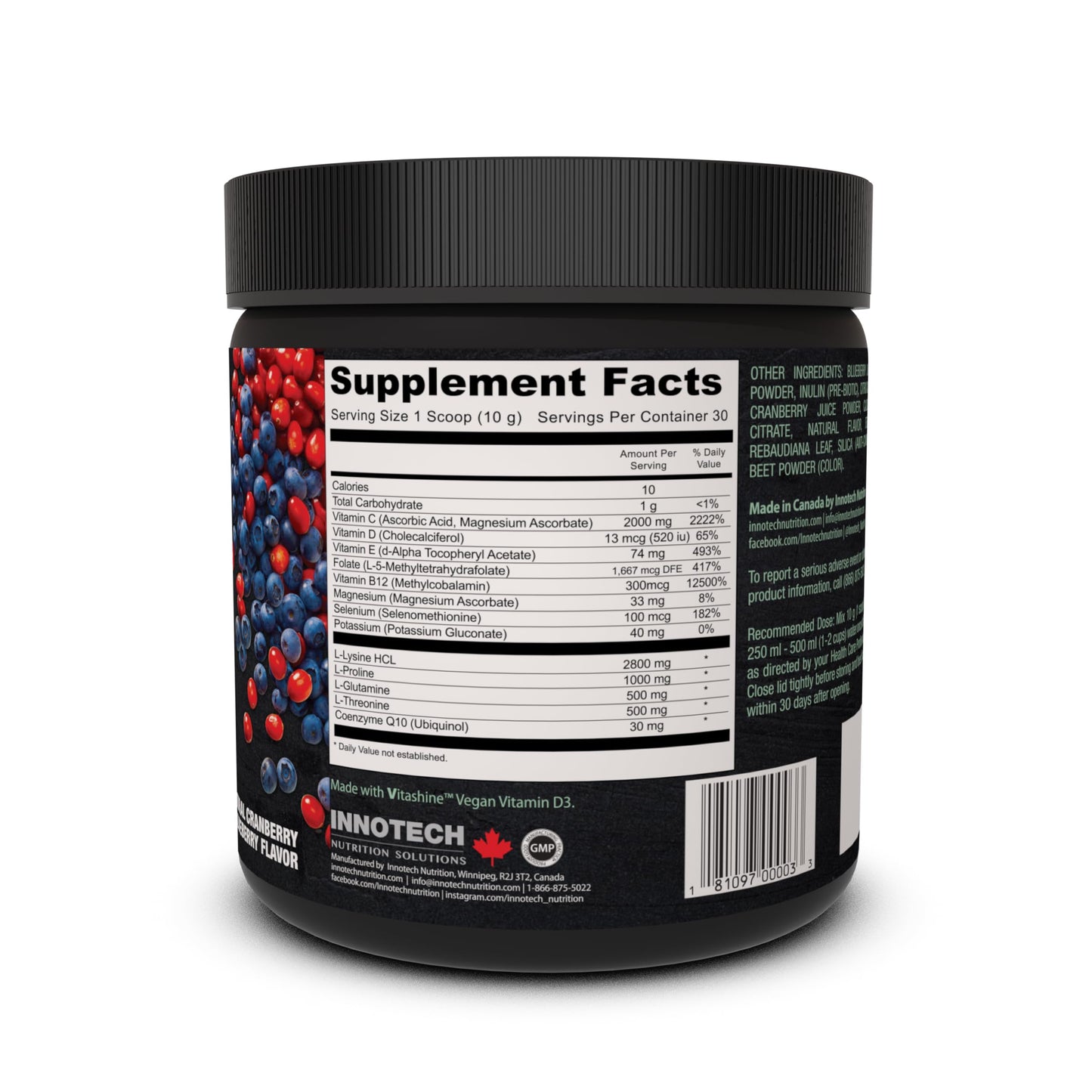 Innotech Nutrition Solutions CardioFlex Q10 Heart Health & Energy Support CoQ10 Amino Acids & Electrolytes Cranberry Blueberry Powder 12.7 Ounce