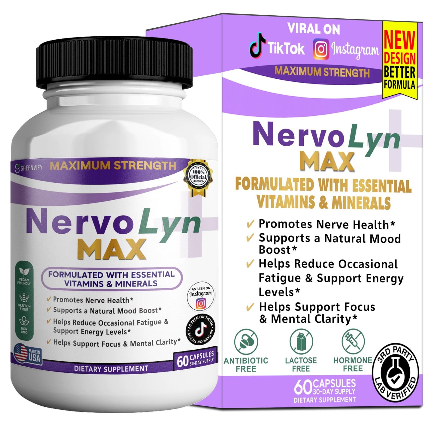 GREENVIFY NervoLyn Max Maximum Strength Nerve Support Supplement, 60 Capsules