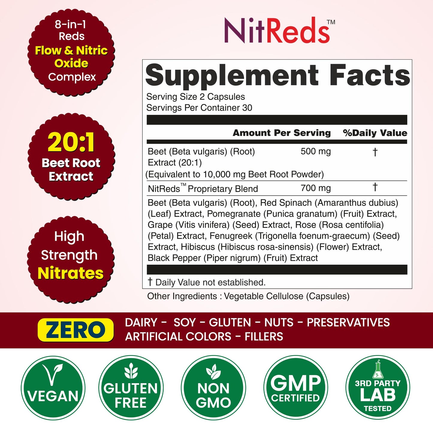 Organic Veda NitReds Beet Root Nitric Oxide Supplement, Nitrates Complex from Grape Seed & Pomegranate, Red Spinach & Beets for Heart Health - Flow & Circulation Super Reds for Men & Women, 60 Tablets