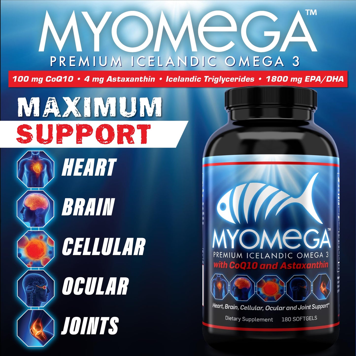 Myogenix Myomega Premium Icelandic Omega-3 with Co-Q10 and Astaxanthin 90 Softgels