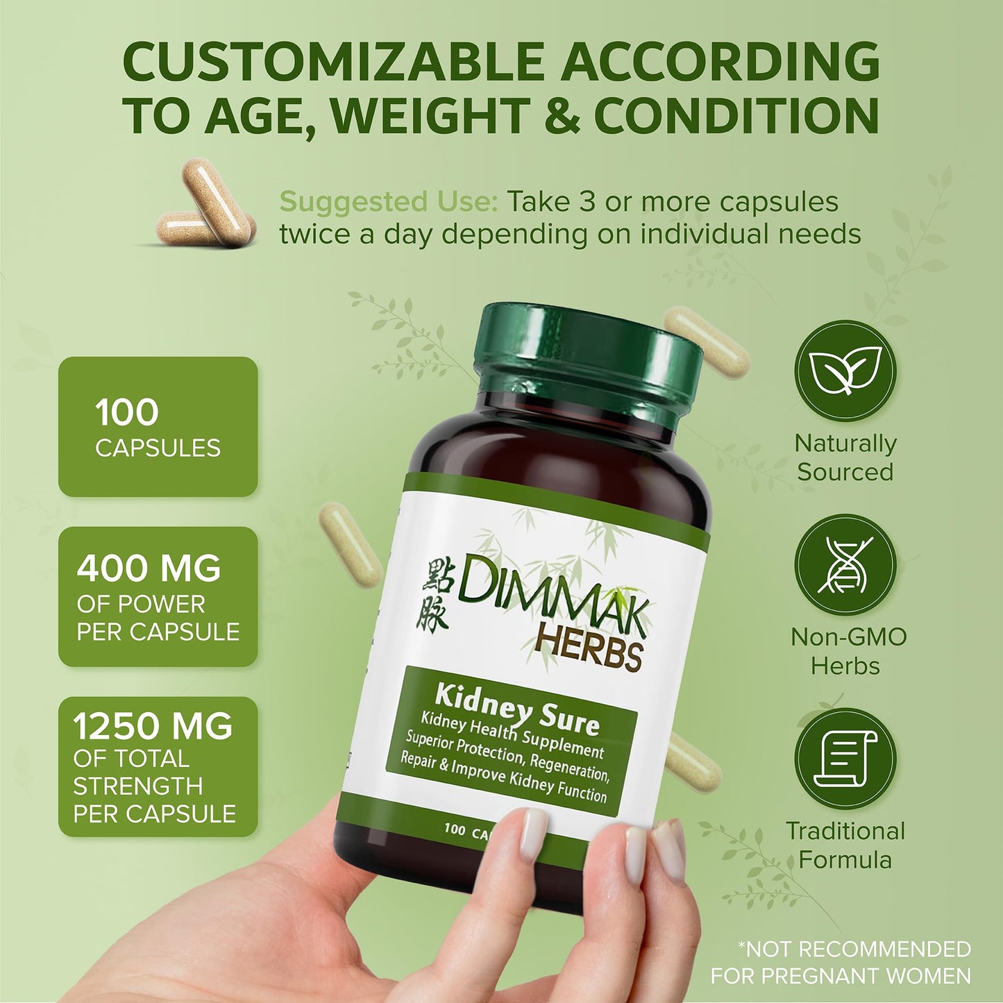 Dimmak Herbs Kidney Sure Kidney Cleanse & Revitalization Tonic Capsules 100