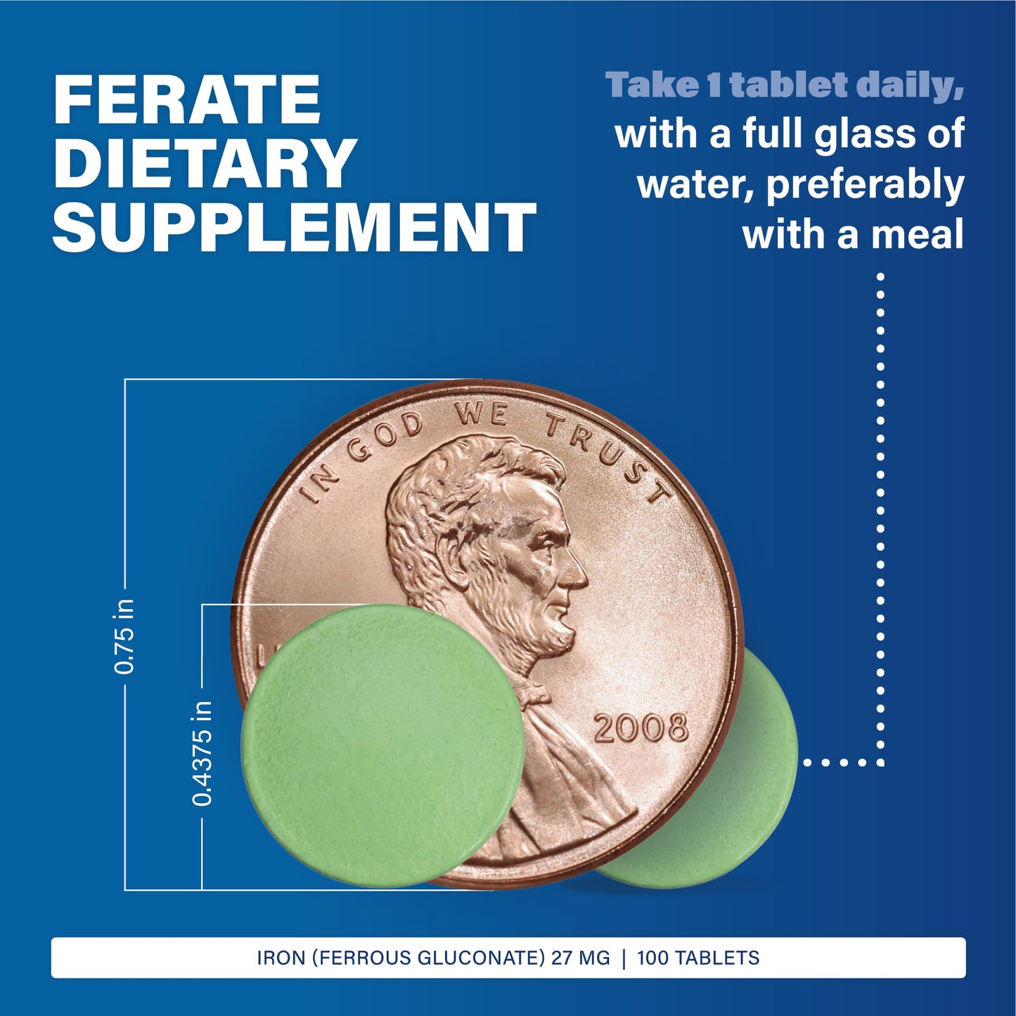 MAJOR 27 mg Ferate Tablets - Ferrous Gluconate Elemental Iron Dietary Supplement, 400 Tablets