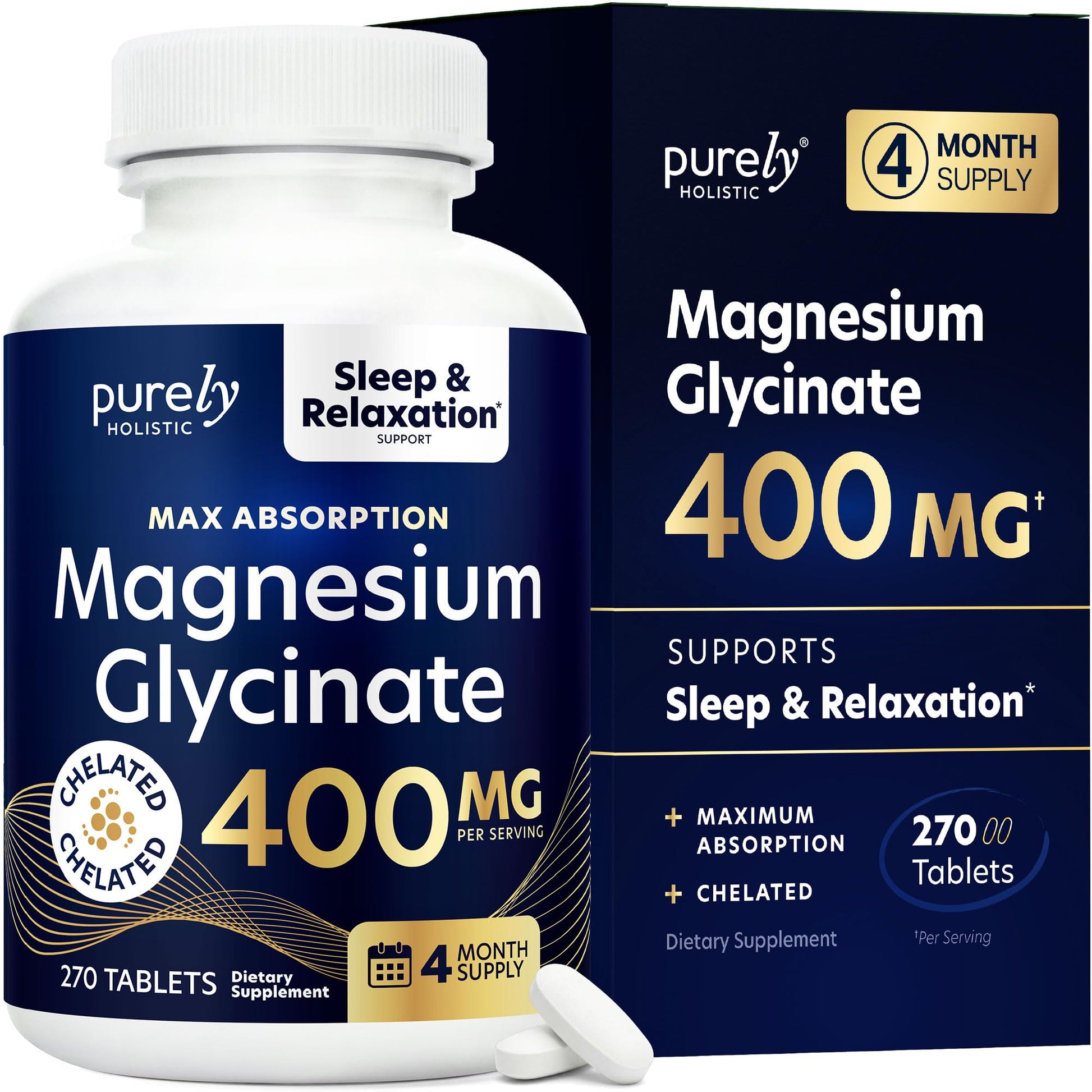 Purely Holistic Magnesium Glycinate 400mg Tablets 270