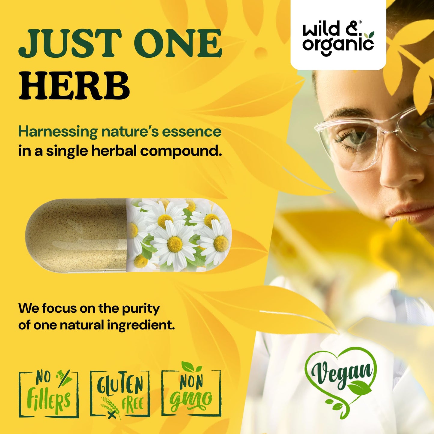 Wild & Organic Chamomile Capsules 800 mg, 60 Count