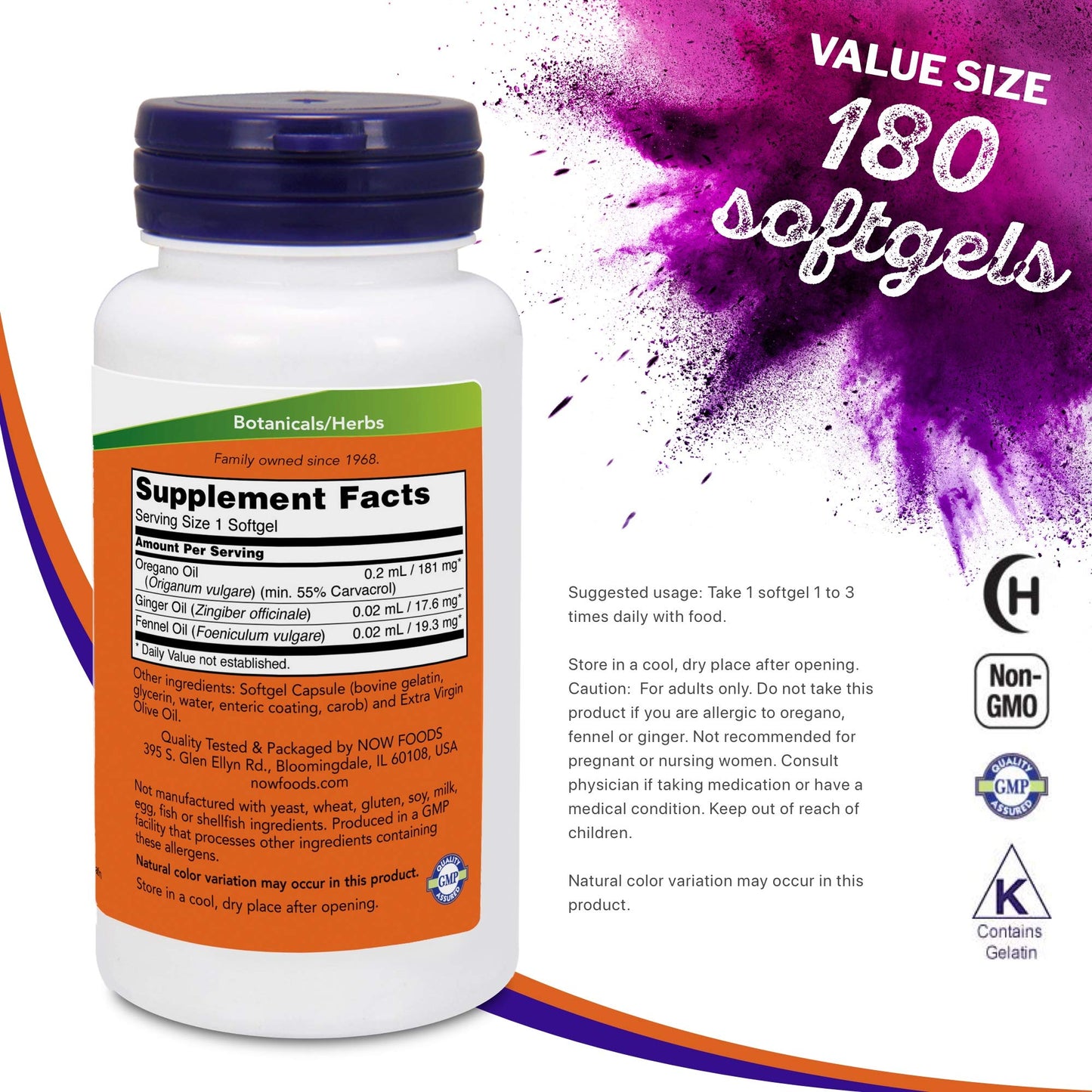 NOW Foods Oregano Oil Softgels 180 Count
