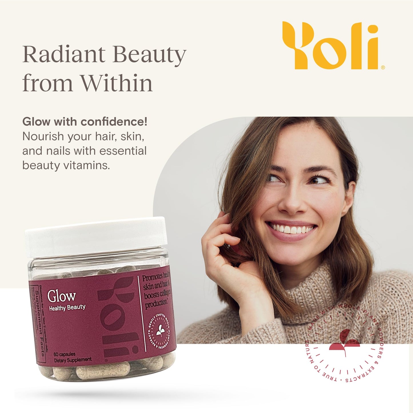 Yoli Glow Biotin and Collagen Daily Multivitamin Hair Skin Nails Capsule, 60 Count