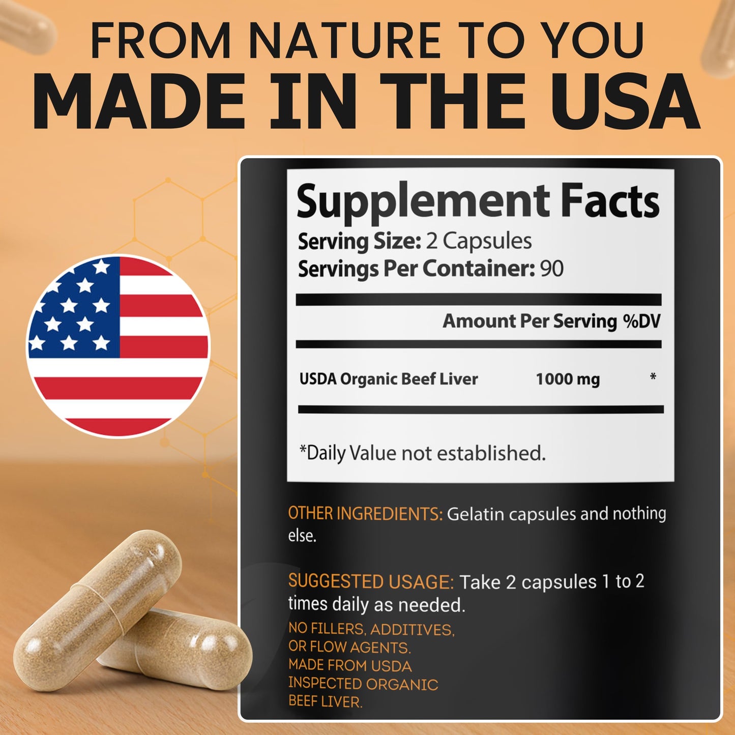 Ion Supplements LLC 100% Organic Grass Fed Beef Liver Capsules, 180 Capsules