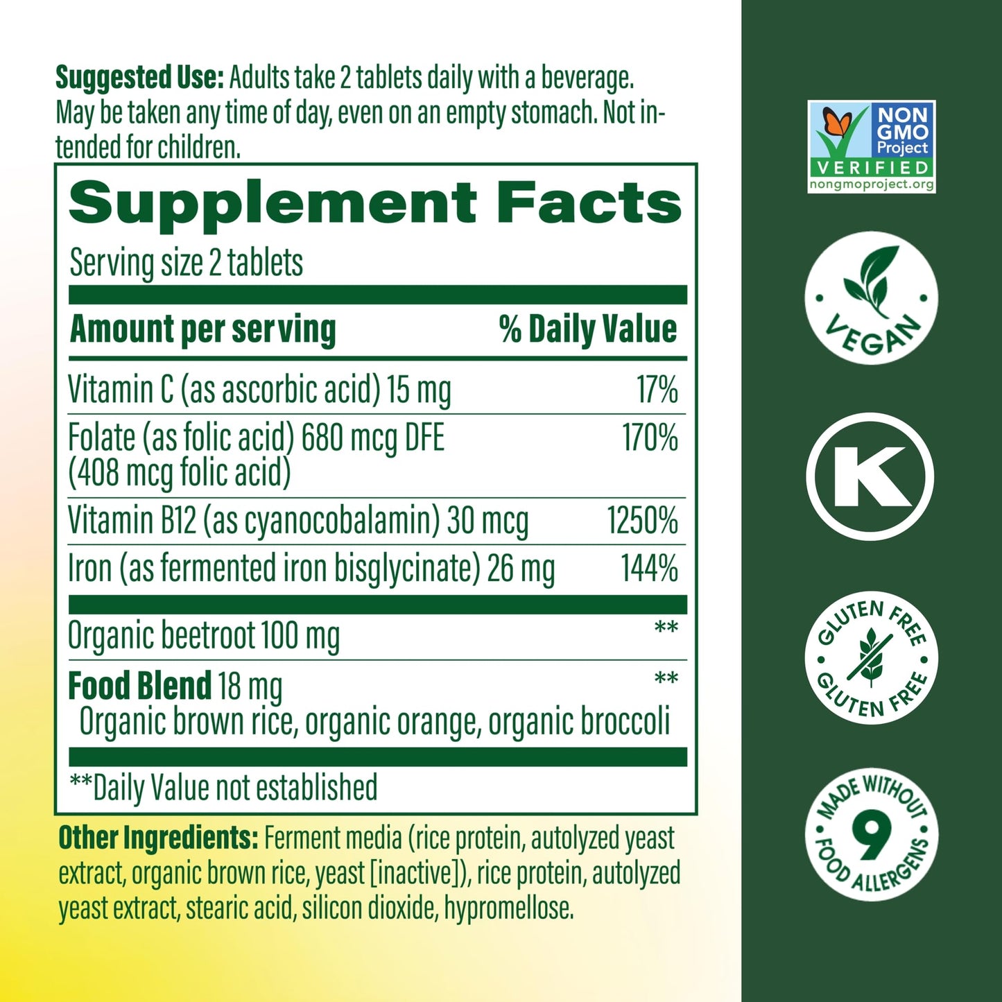 MegaFood Blood Builder Iron Supplement Tablet, 72 Count