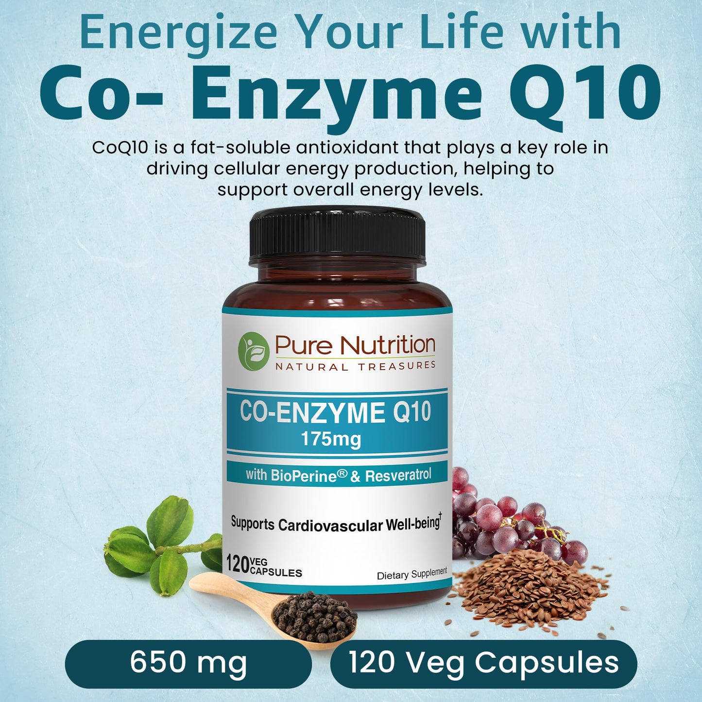 Pure Nutrition Natural Treasures Bio CoQ10 175mg Capsules, 120 Count