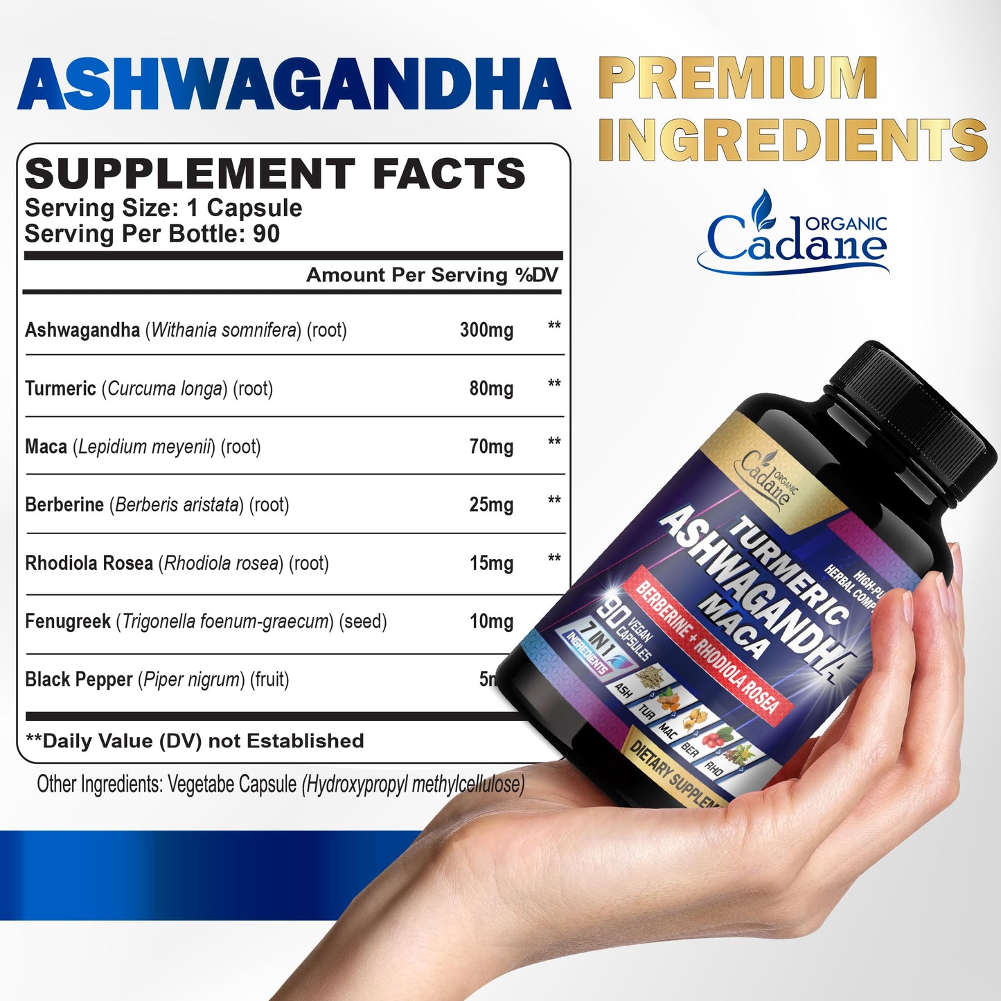 Organic Cadane Ashwagandha 90 Capsules