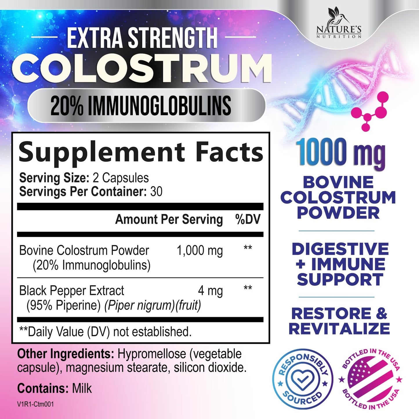 Nature's Nutrition Colostrum Supplement Capsules, 60 Capsules