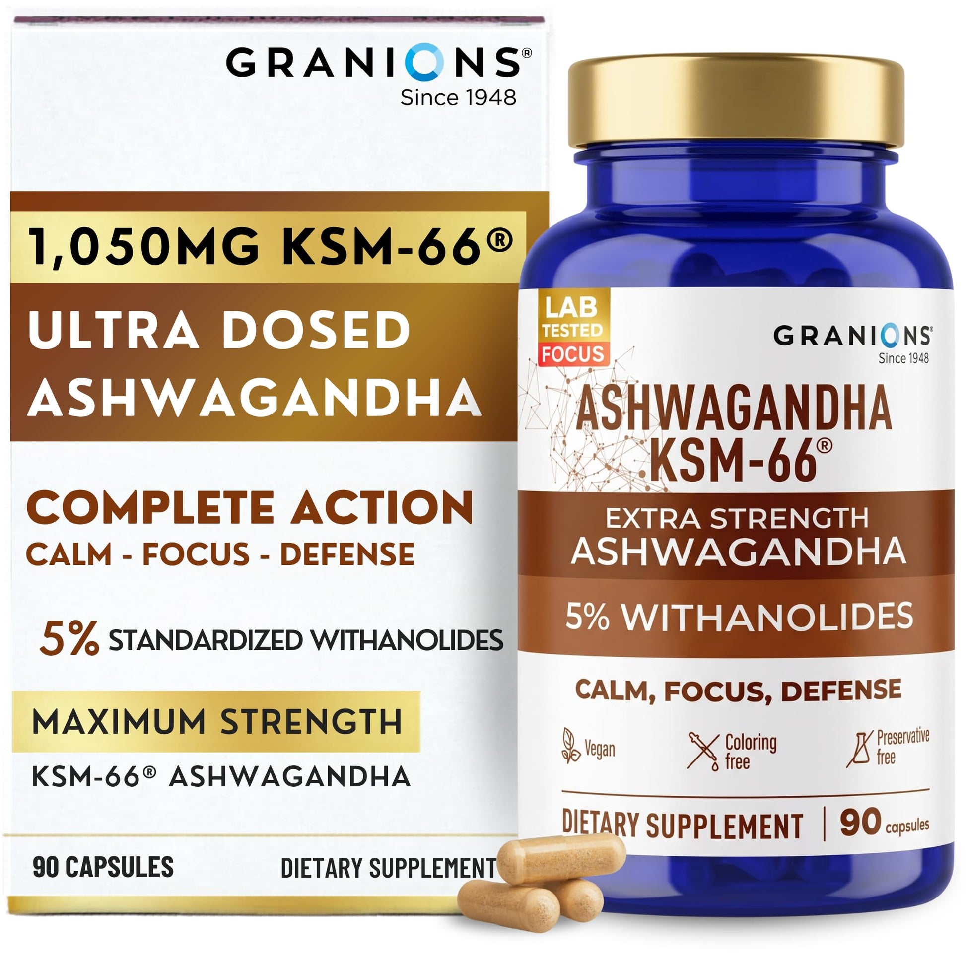 Granions KSM66 Ashwagandha Capsules, 90 Count