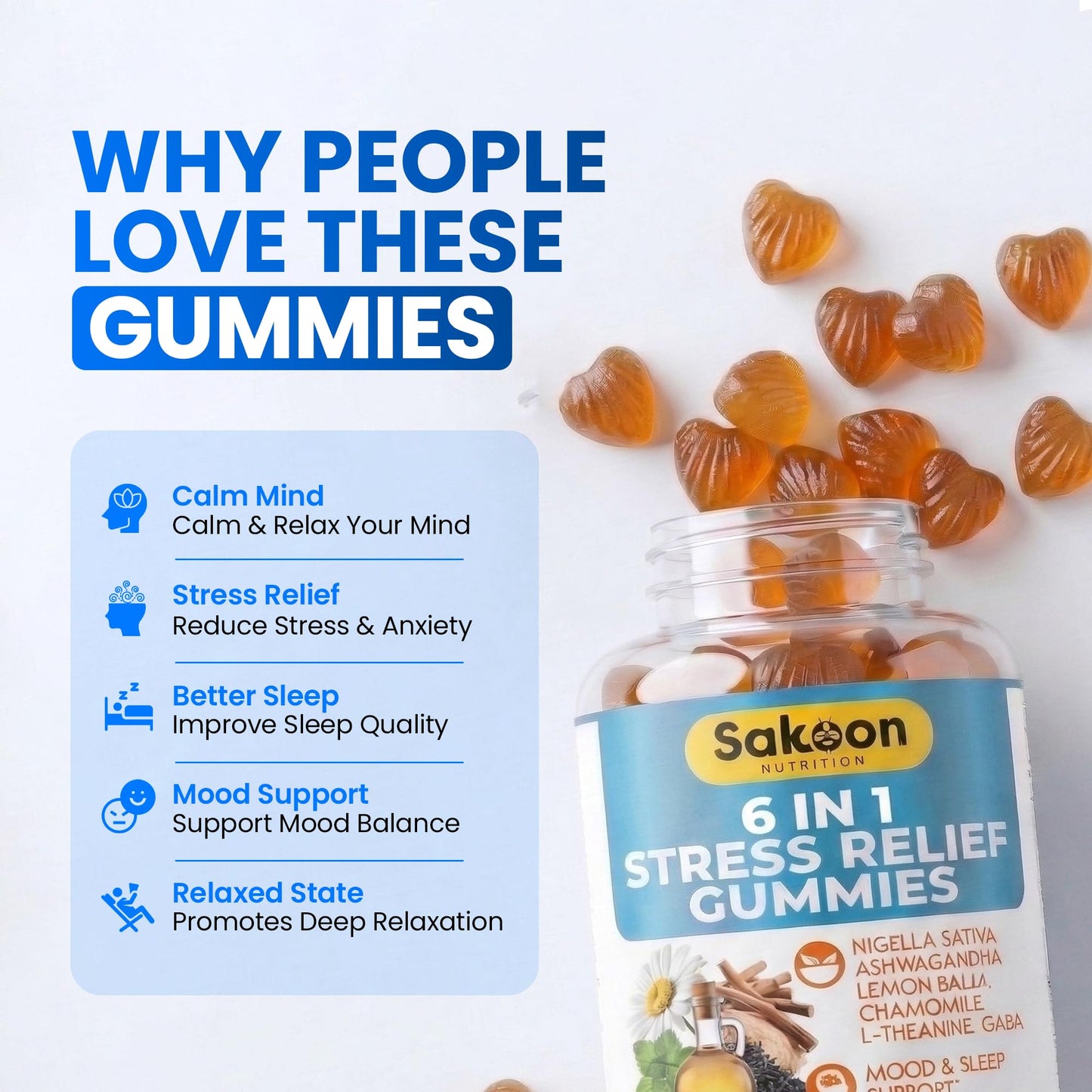 Sakoon Nutrition 6-in-1 Stress Gummies for Men & Women, 60 Count