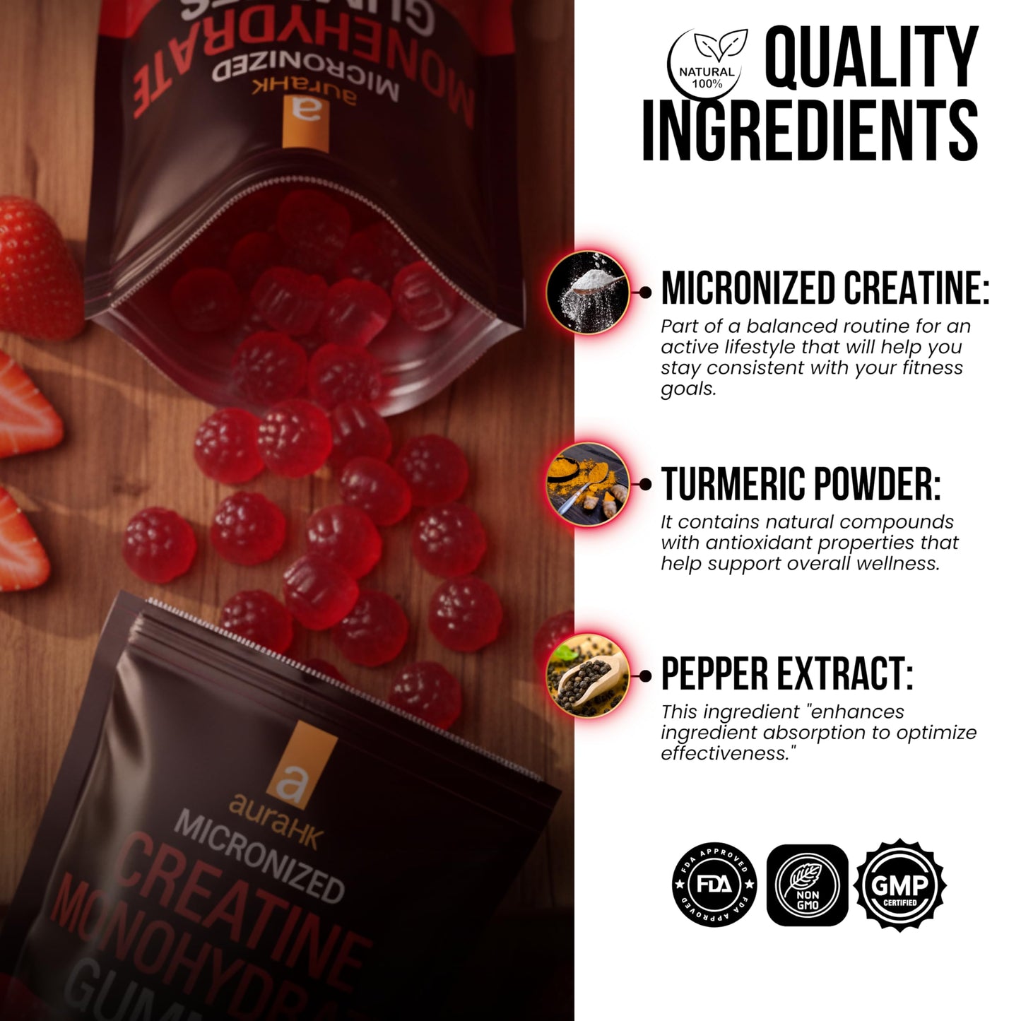 aura HK Creatine Monohydrate Gummies 5000mg, 120 Gummies