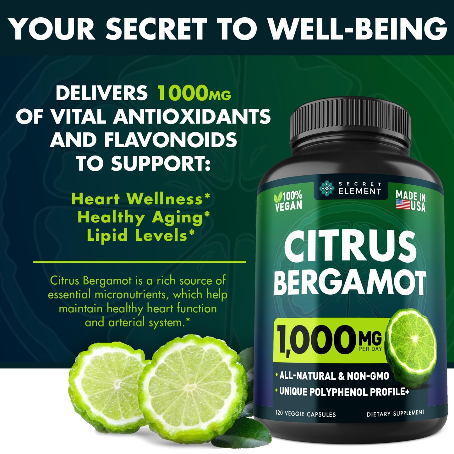 (2 PACK) Citrus Bergamot Extract 1000mg - Citrus Bergamot Supplement for Circulatory Health, Immunity, and Graceful Aging - 2x the potency of Citrus Bergamot 500mg - 240 Vegan Citrus Bergamot Capsules