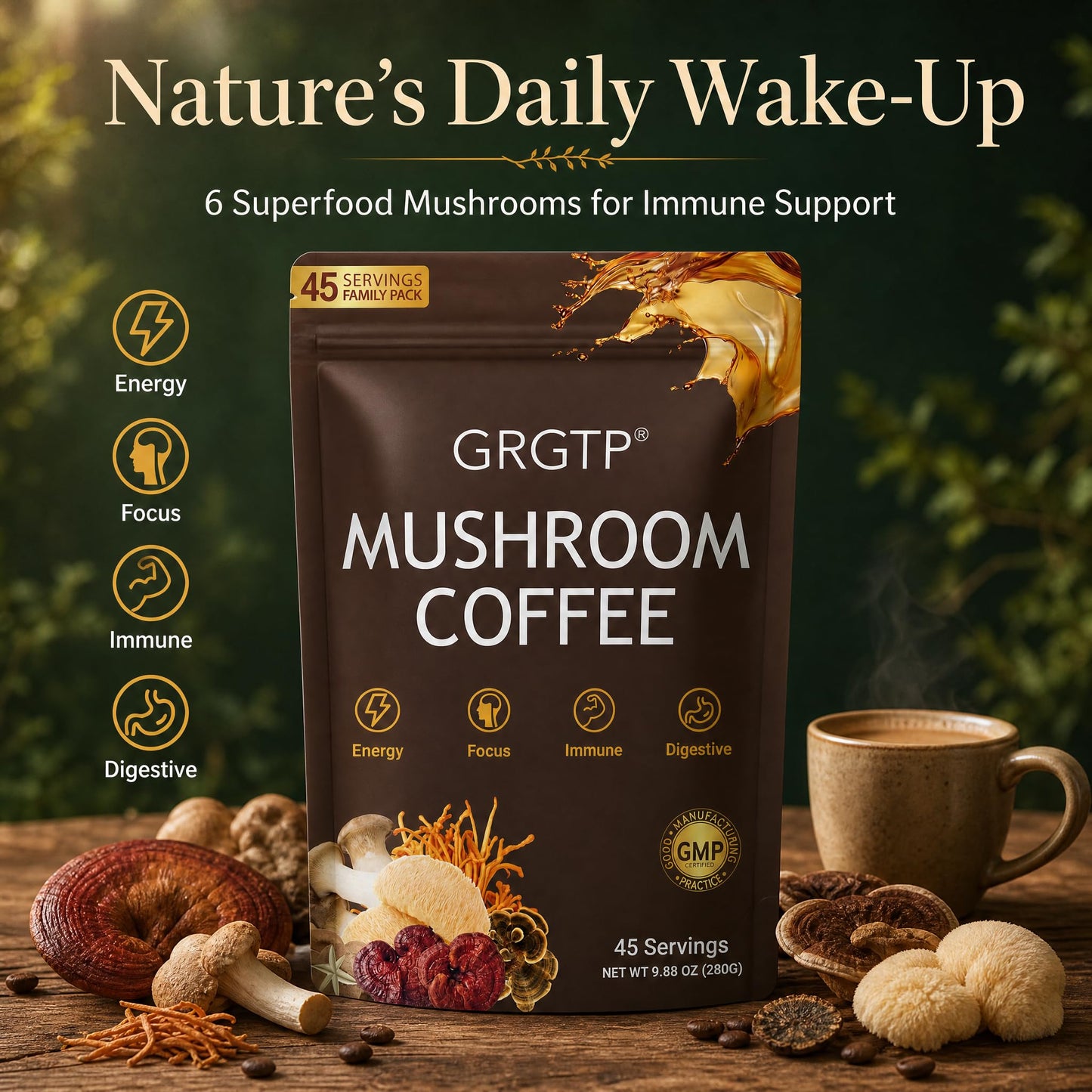 GRGTP Mushroom Coffee Powder, 9.88 oz