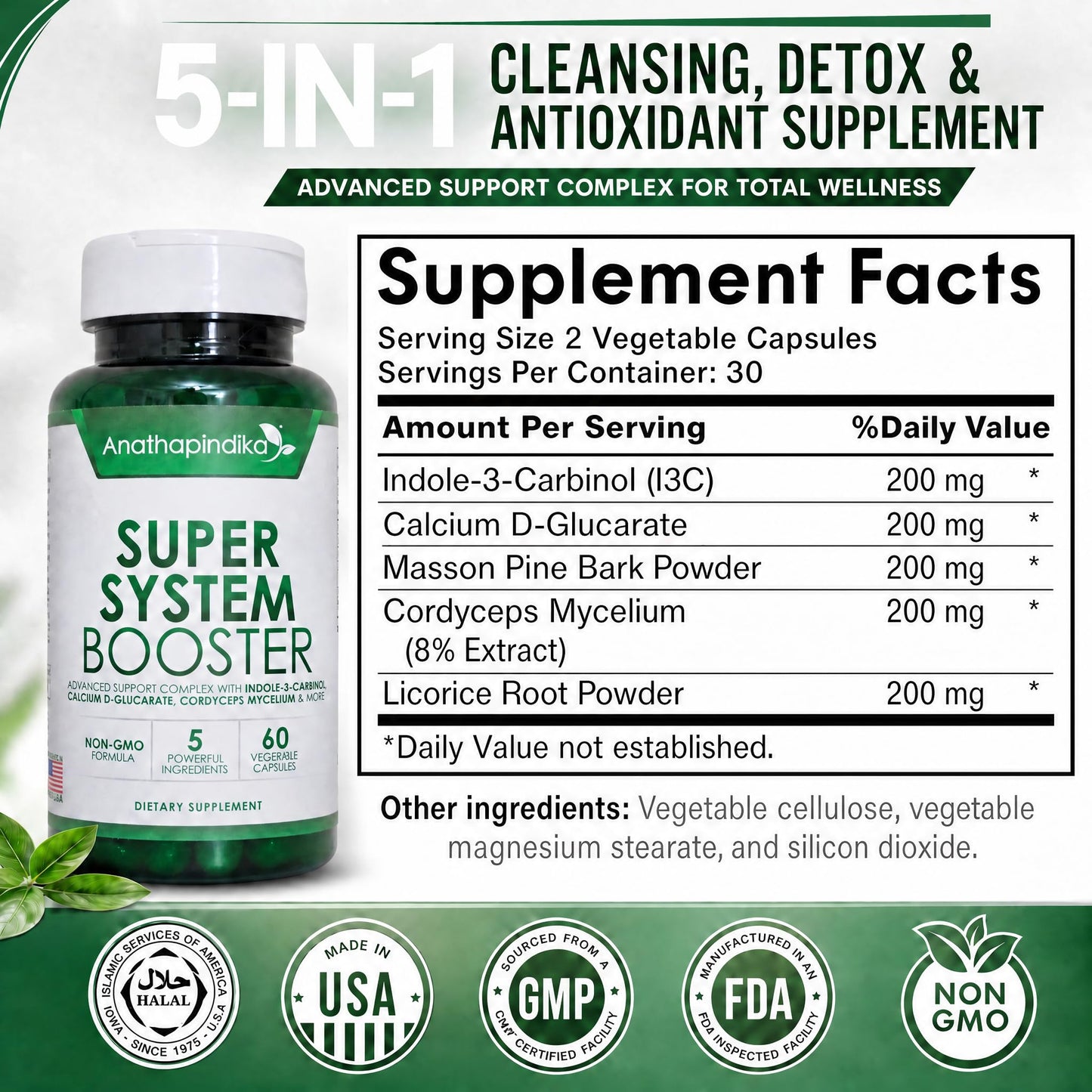 Anathapindika Health Super System Booster 5-in-1 Cleansing, Detox and Antioxidants, Capsule, 120 Count