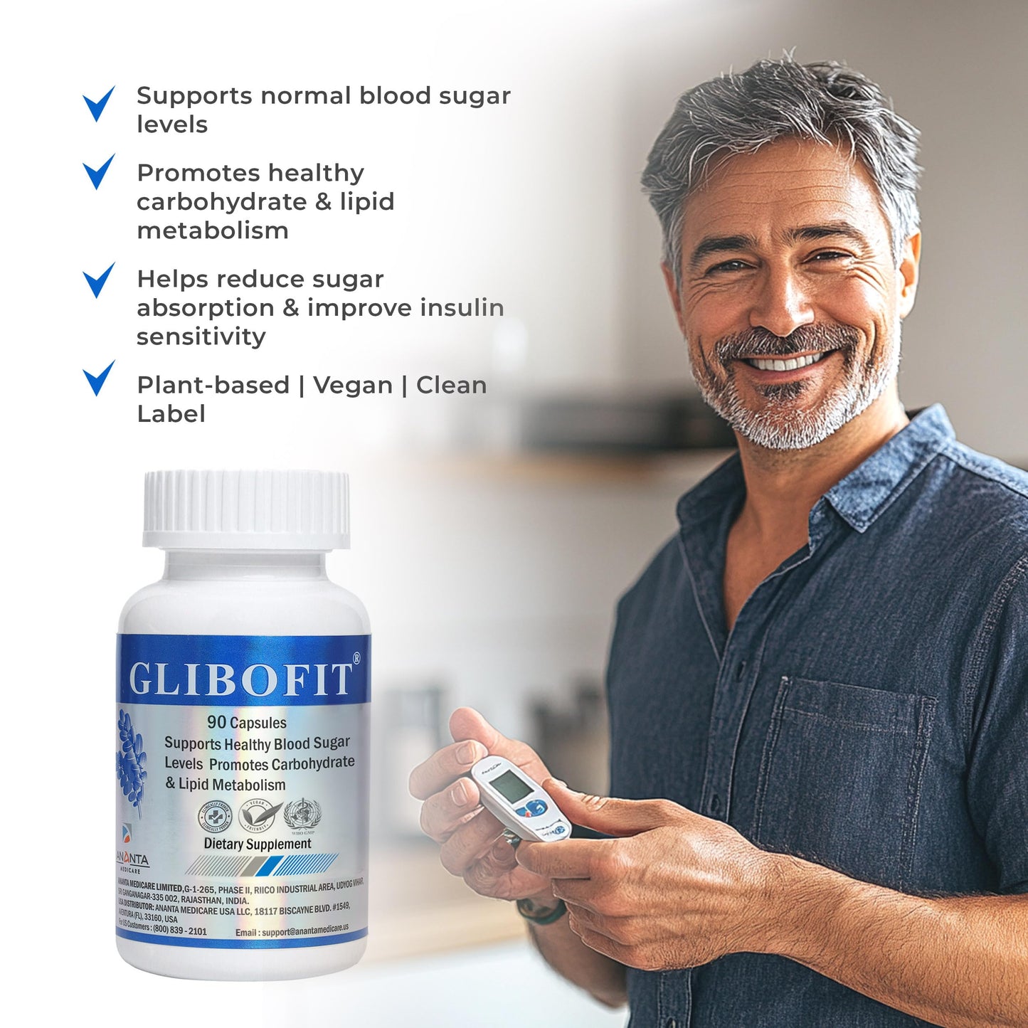 Ananta Medicare USA GLIBOFIT Blood Sugar & Metabolism Support Tablets, 90