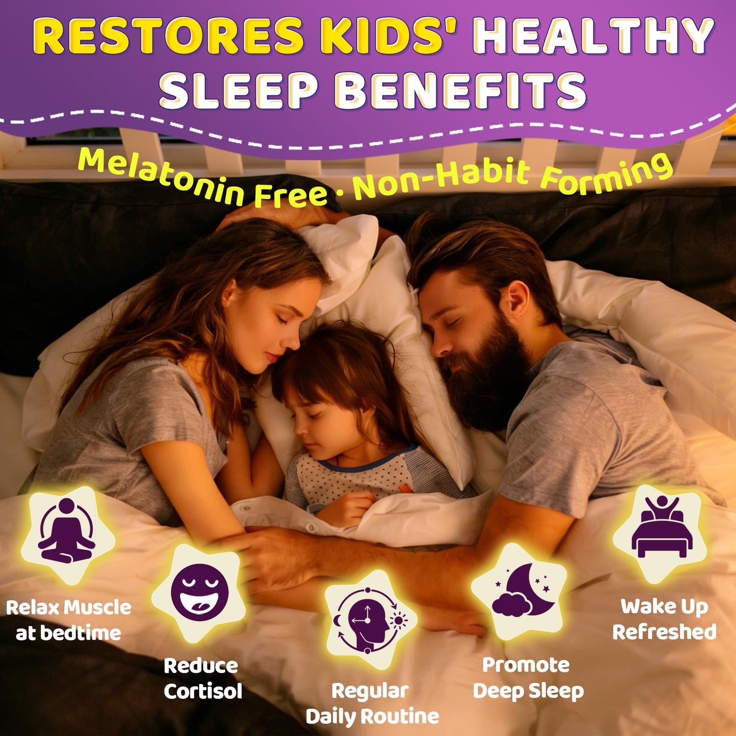 EnvyCure Kids Sleep Gummies No Melatonin - Magnesium Glycinate for Kids & Teens with Saffron, L-Theanine, GABA, Chamomile, Lavender, Probiotics, Methylated B6 B12 Folate D3 for Relaxed Mood & Sleep, 120 Gummies