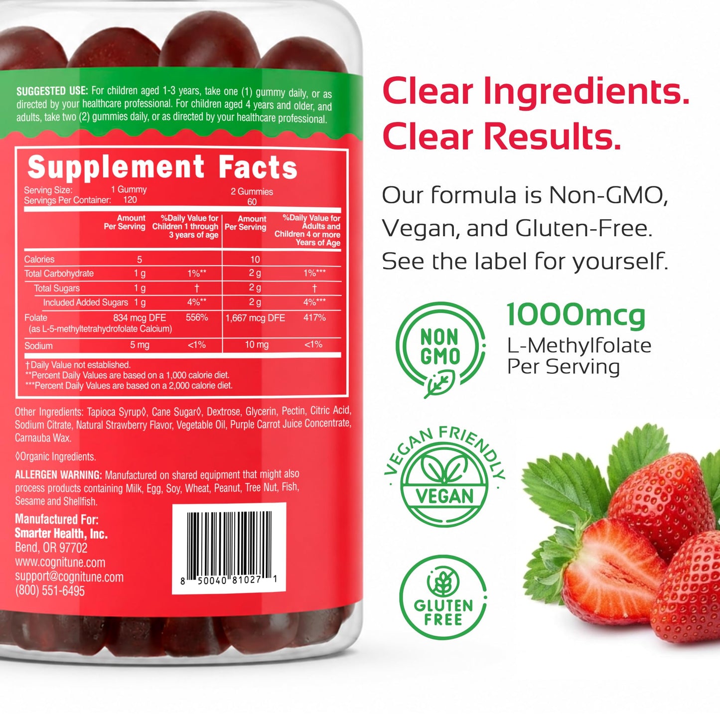CogniTune L-Methylfolate 1000mcg Gummies, 120 Count