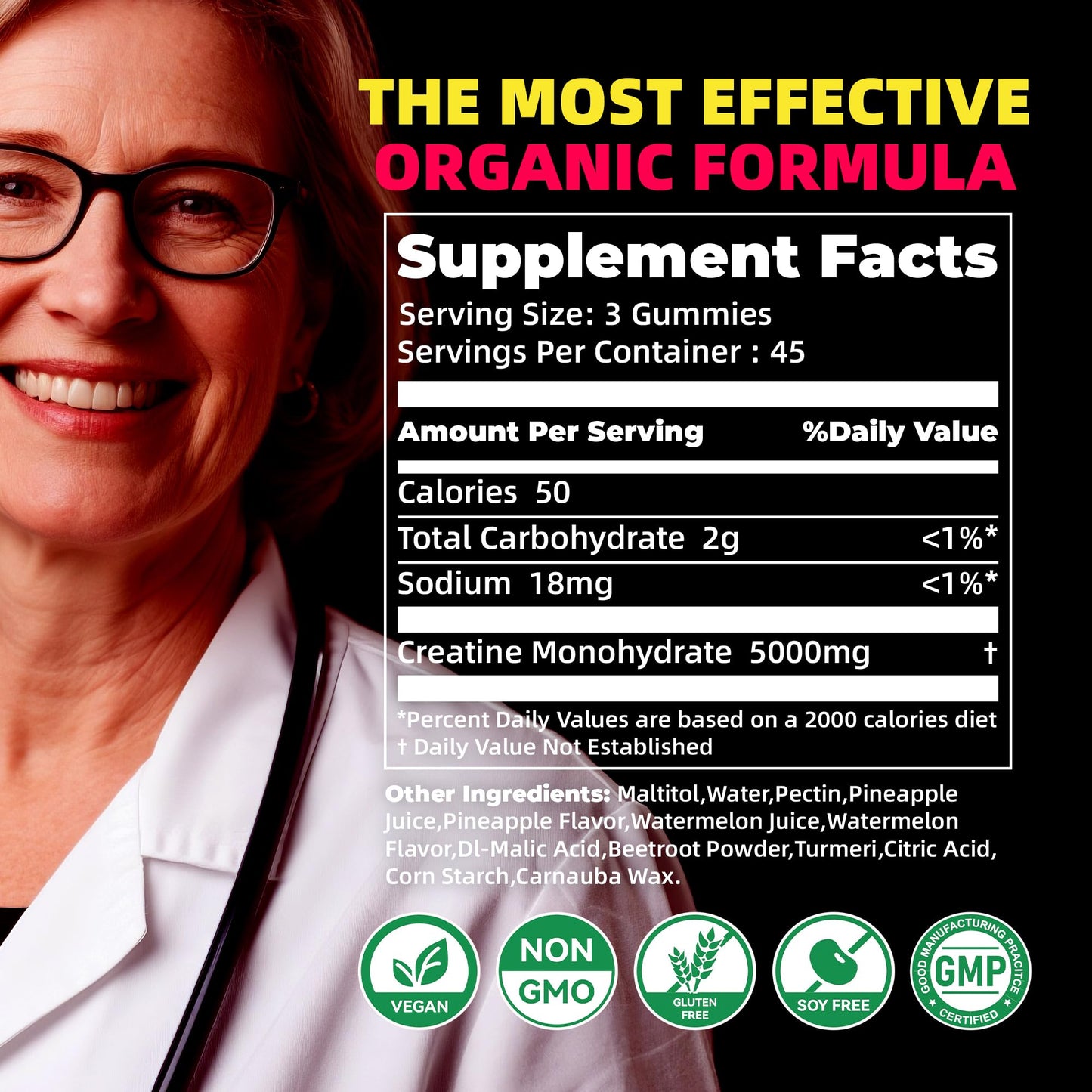 Allcoovita Creatine Monohydrate Gummies 135 Count
