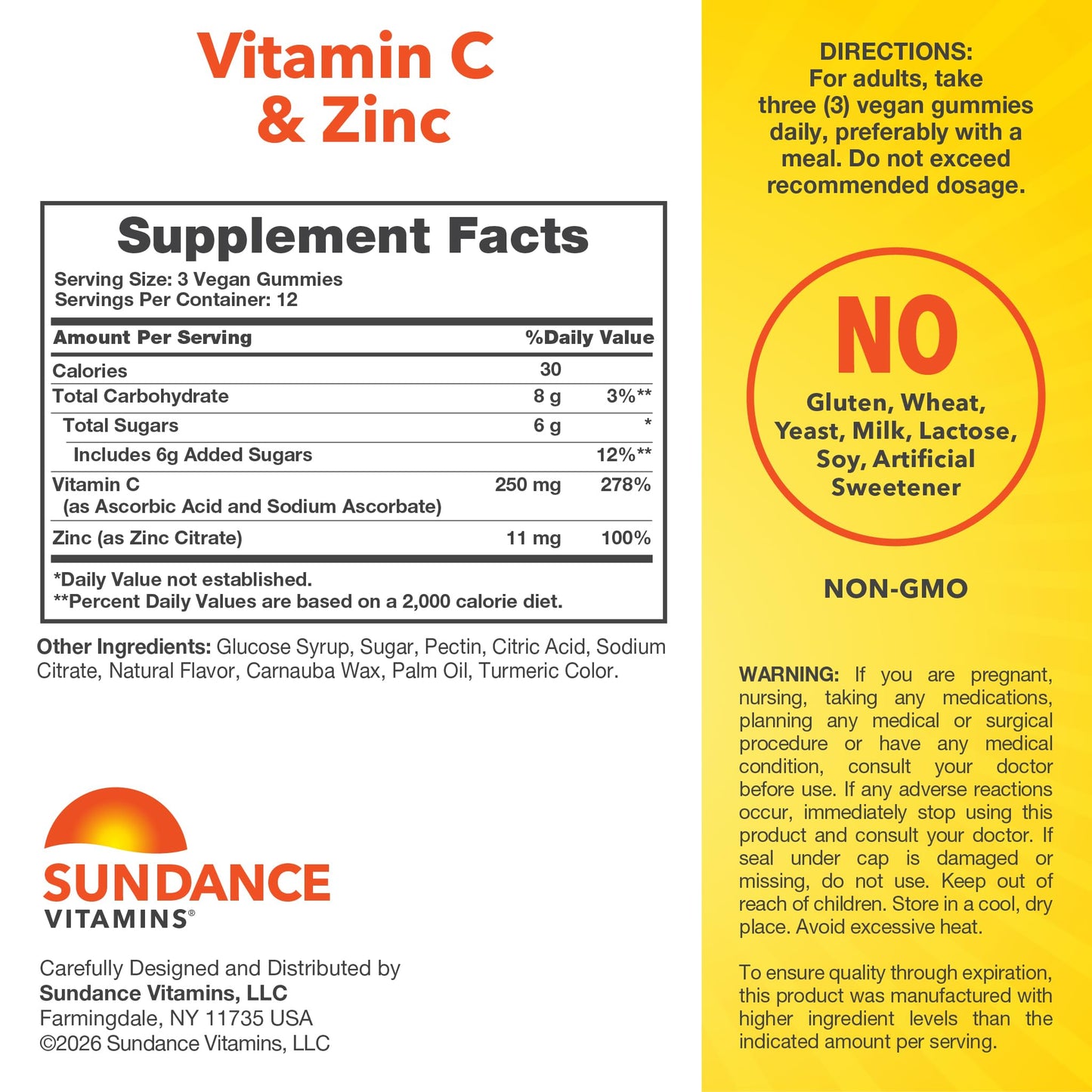 Sundance Vitamin C Gummies with Zinc for Adults, 36 Count