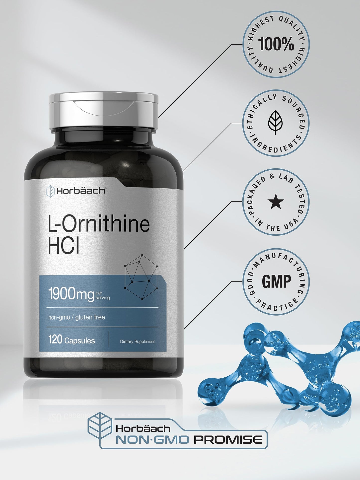 Horbäach L Ornithine HCl 1900mg Capsule, 120 Capsules