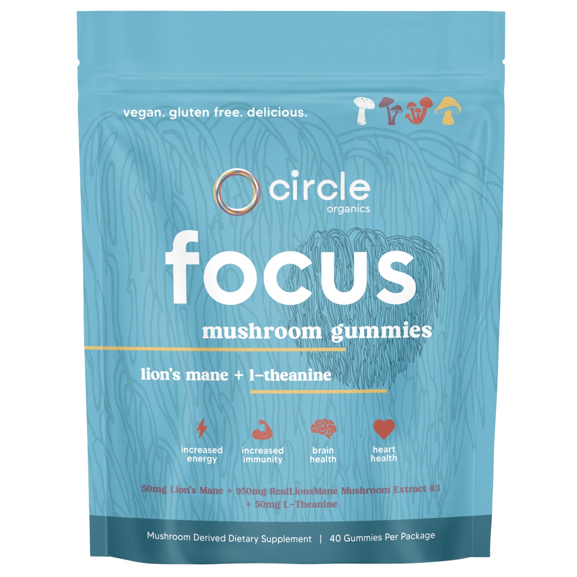 Circle Organics Focus Mushroom Gummies 40 Count