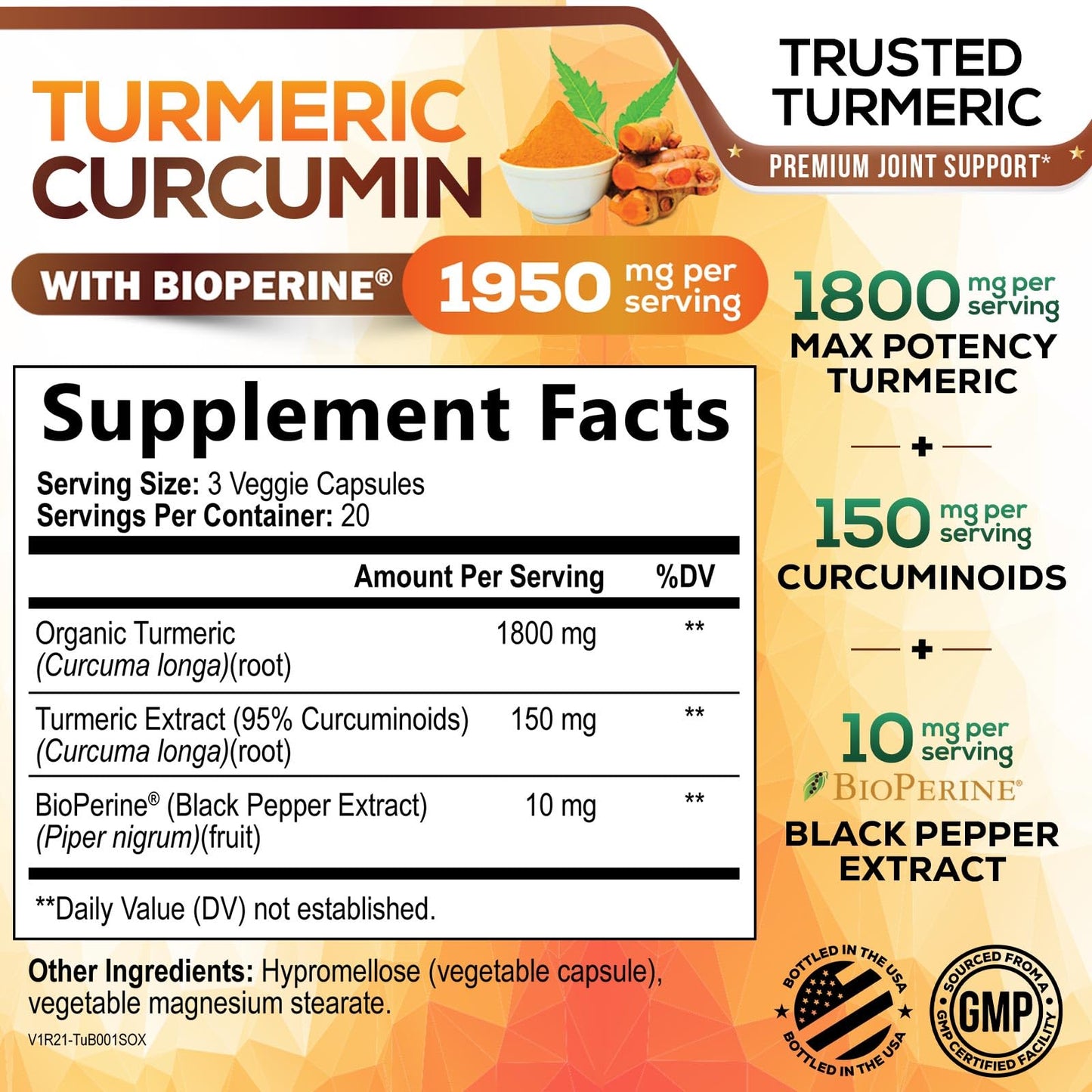 Nature's Nutrition Turmeric Curcumin Supplement Capsules, 60 Count