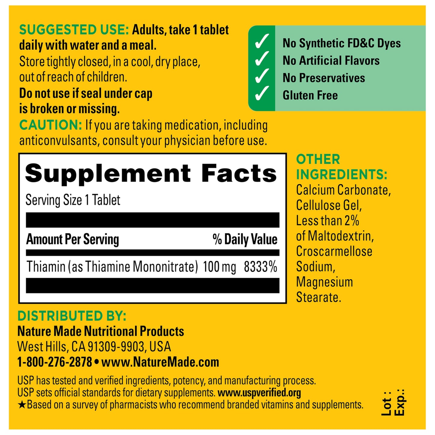 Nature Made Vitamin B1 100mg Thiamine B1 Supplement for Energy Metabolism Support, 100 Tablets