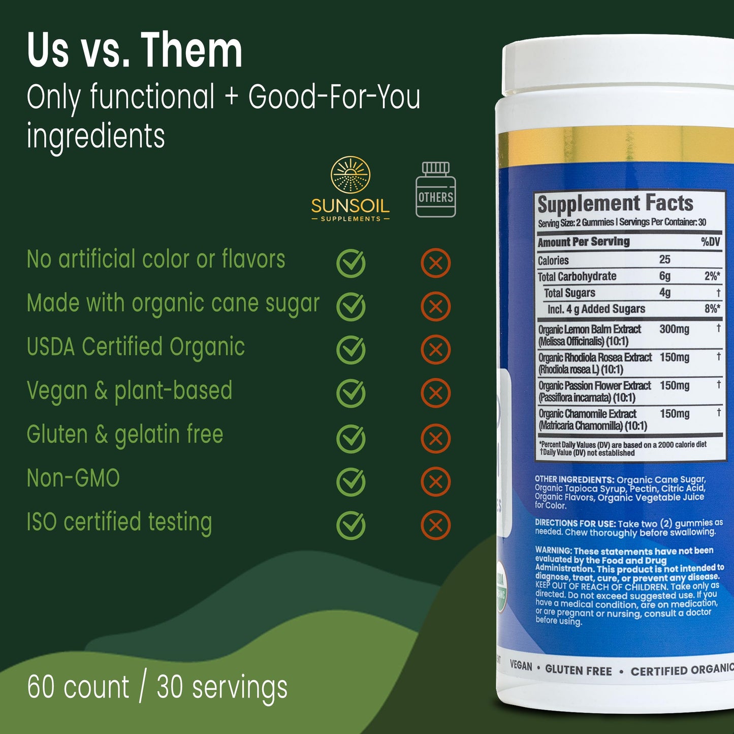 Sunsoil Supplements A World of Calm Organic Gummies 60 Count