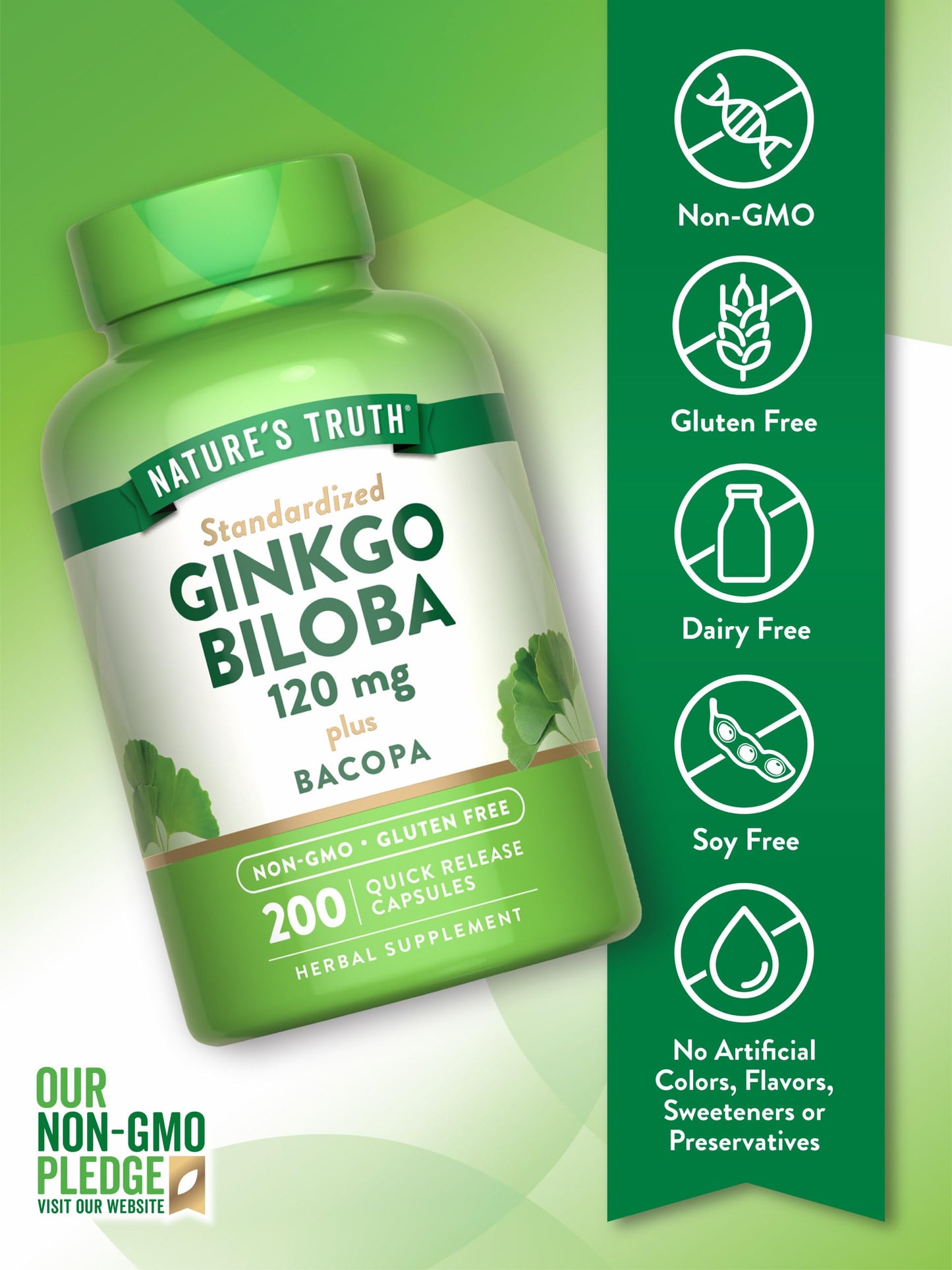 Nature's Truth Ginkgo Biloba 120mg Plus Bacopa Capsule, 200 Count