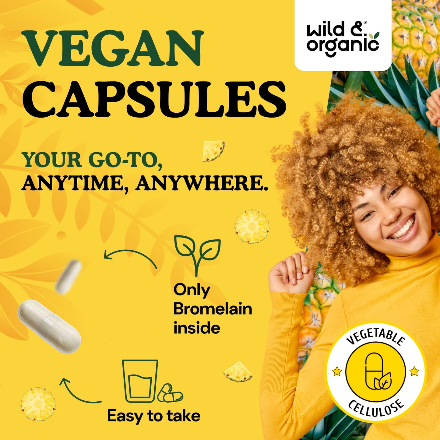 Wild & Organic Bromelain 500 mg Capsules, 90 Count