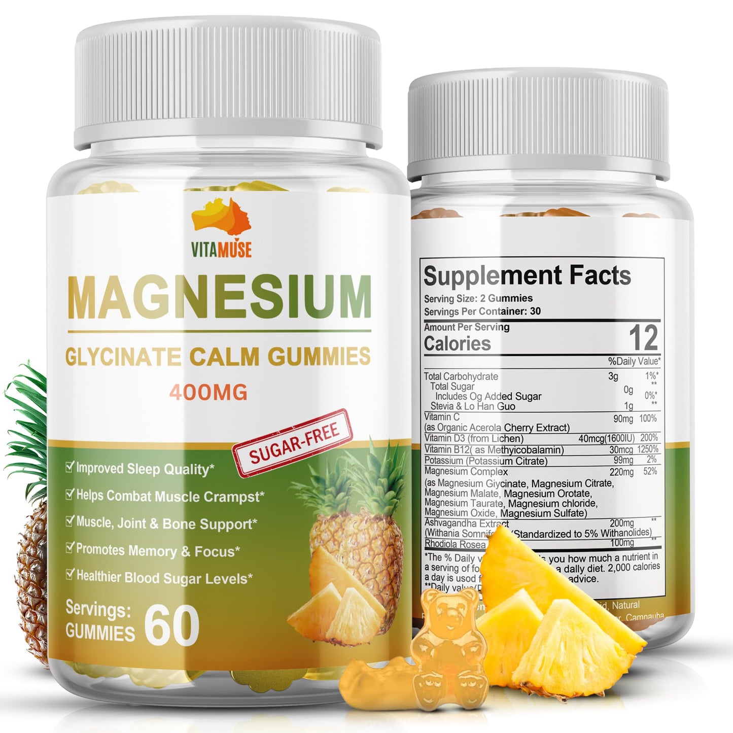 Muse Celtic Minerals Vitamuse Magnesium Glycinate Calm Gummies 400 mg, 60 Gummies