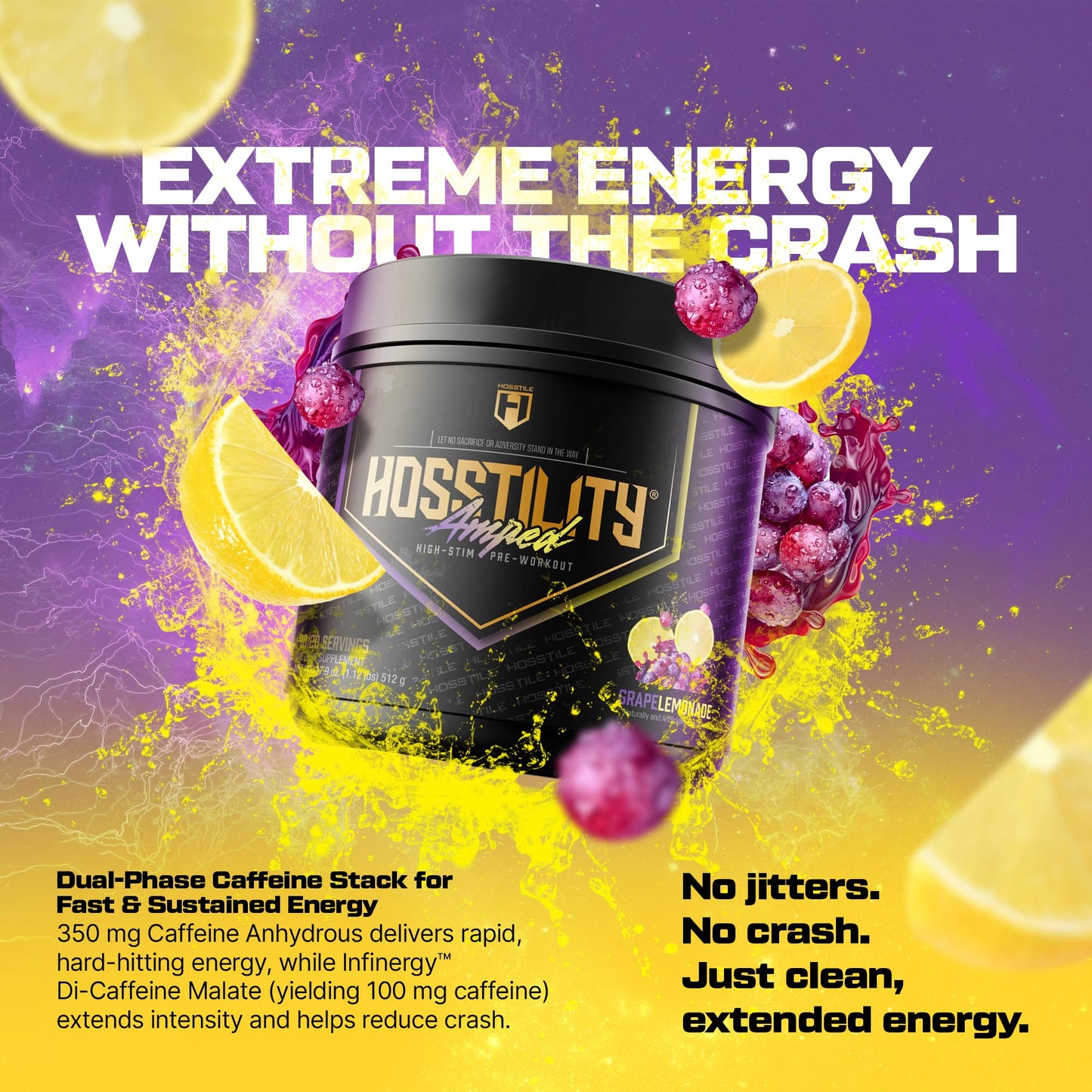 HOSSTILE Hosstility Amped High Stim Pre-Workout Powder, 17.9 oz