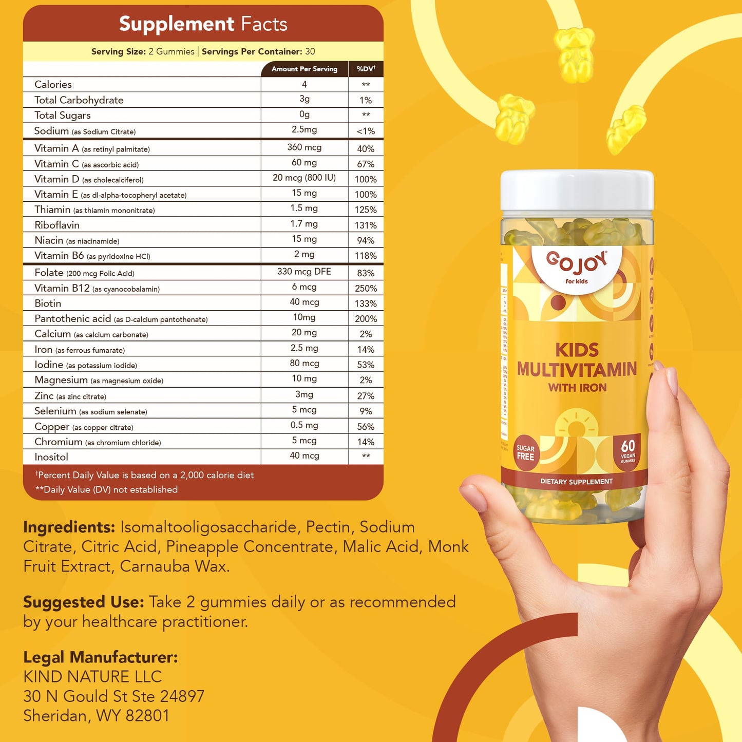 GOJOY NATURALS Iron Gummies for Kids, 60 Count