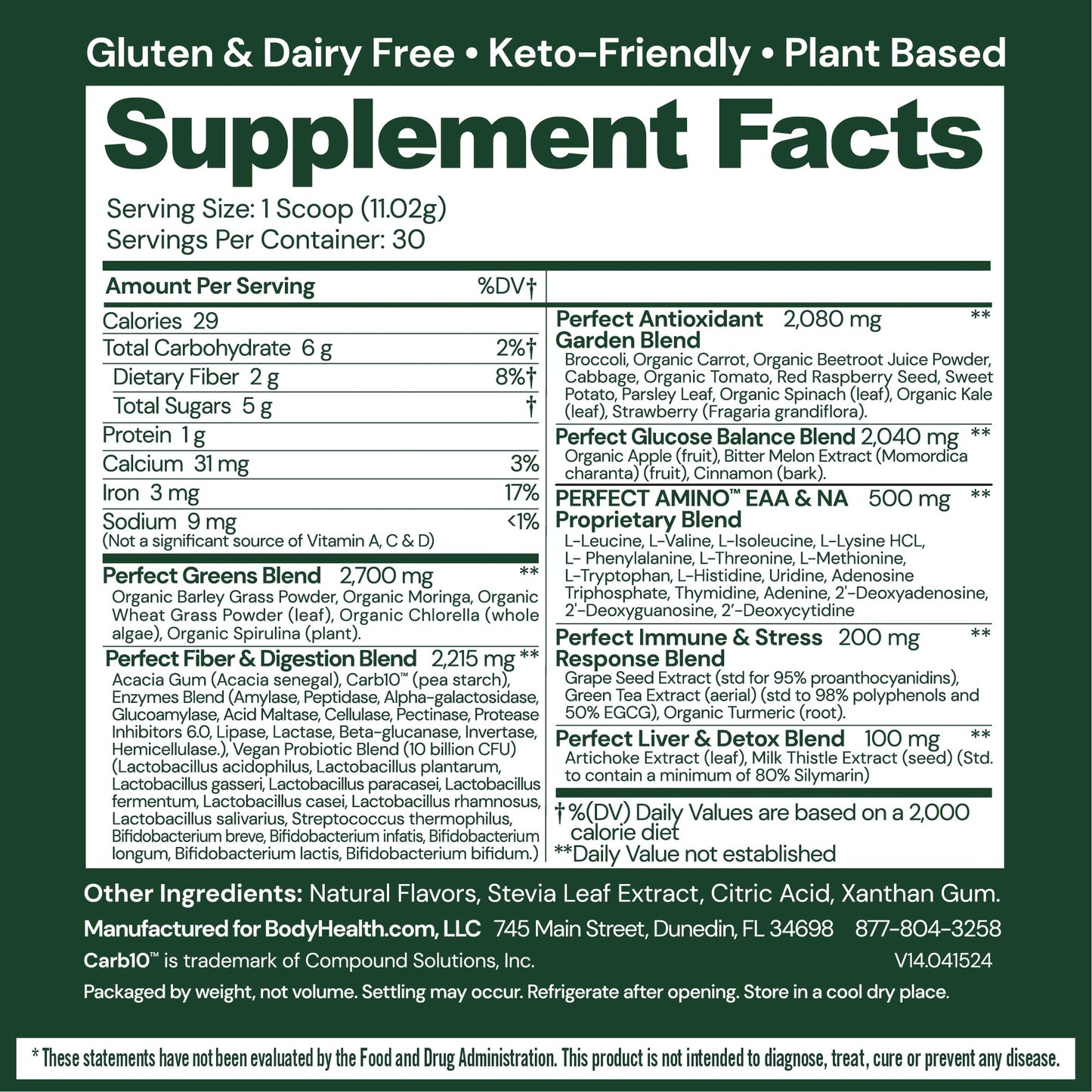BodyHealth Perfect Greens Formula Powder 11.11 Ounce