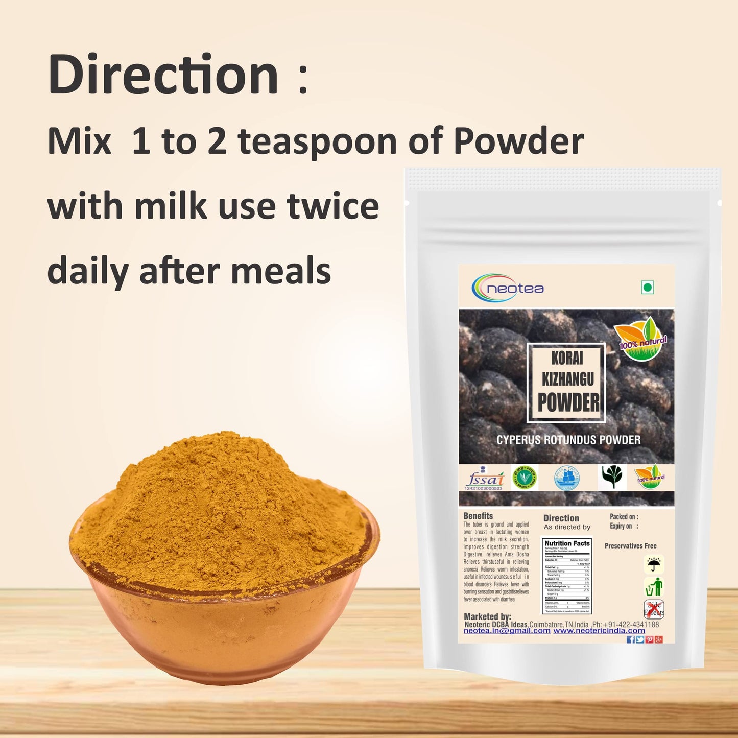 Neotea Korai Kizhangu Powder (Cyperus Rotundus) 1kg