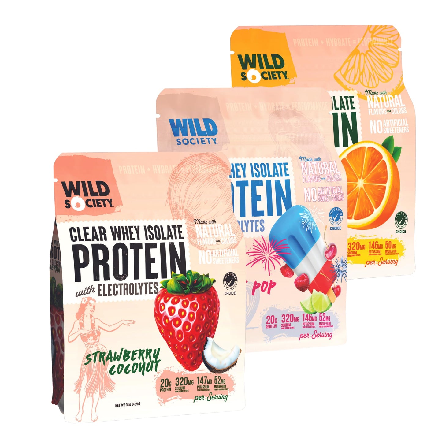 WILD SOCIETY Clear Whey Protein Isolate Powder with Electrolytes, 48 Servings