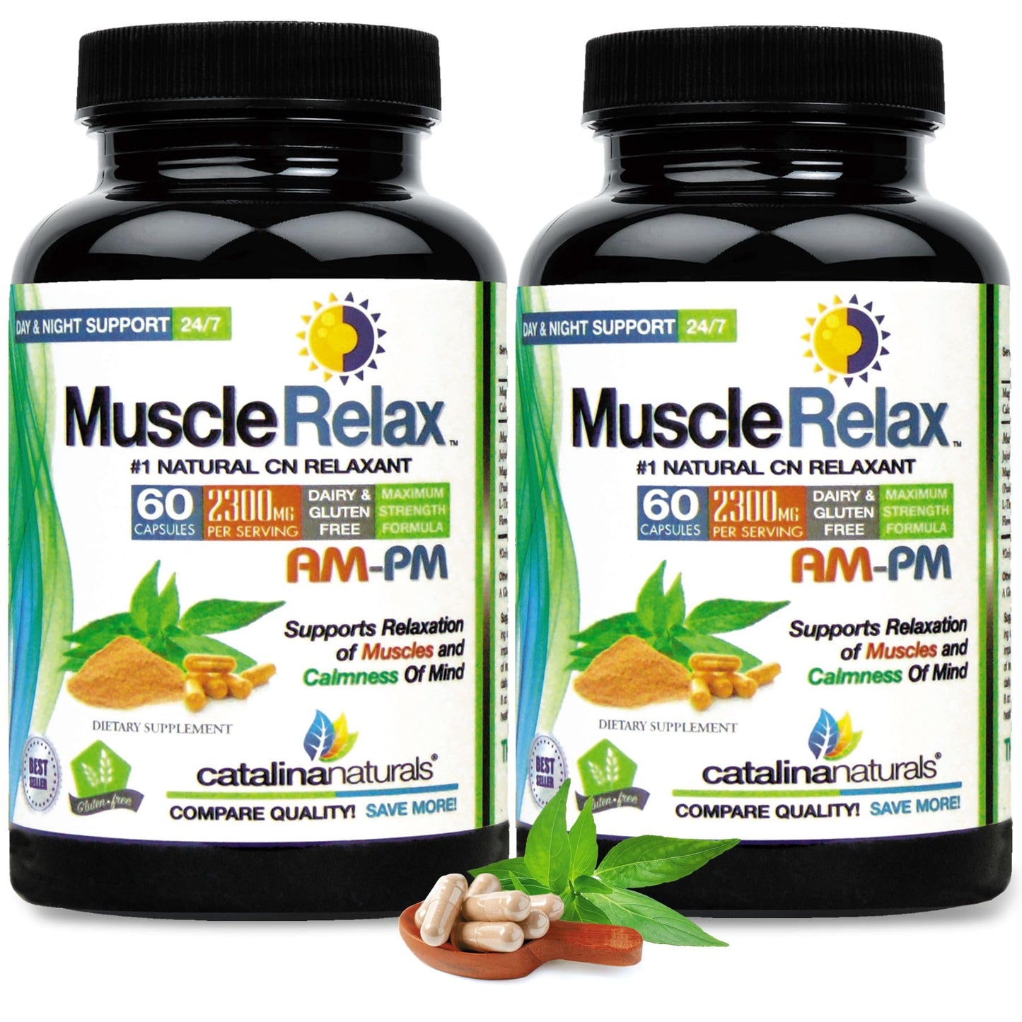 Catalina Naturals The Original Natural Muscle Relax AM-PM 24/7 Day or Night Relaxant with Magnesium Capsule, 60 Count