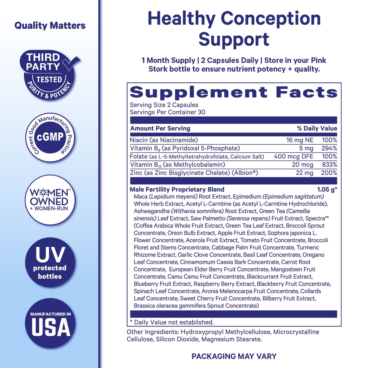 Pink Stork BlueStork Men's Fertility Support, Male Prenatal Vitamins 60 Capsules