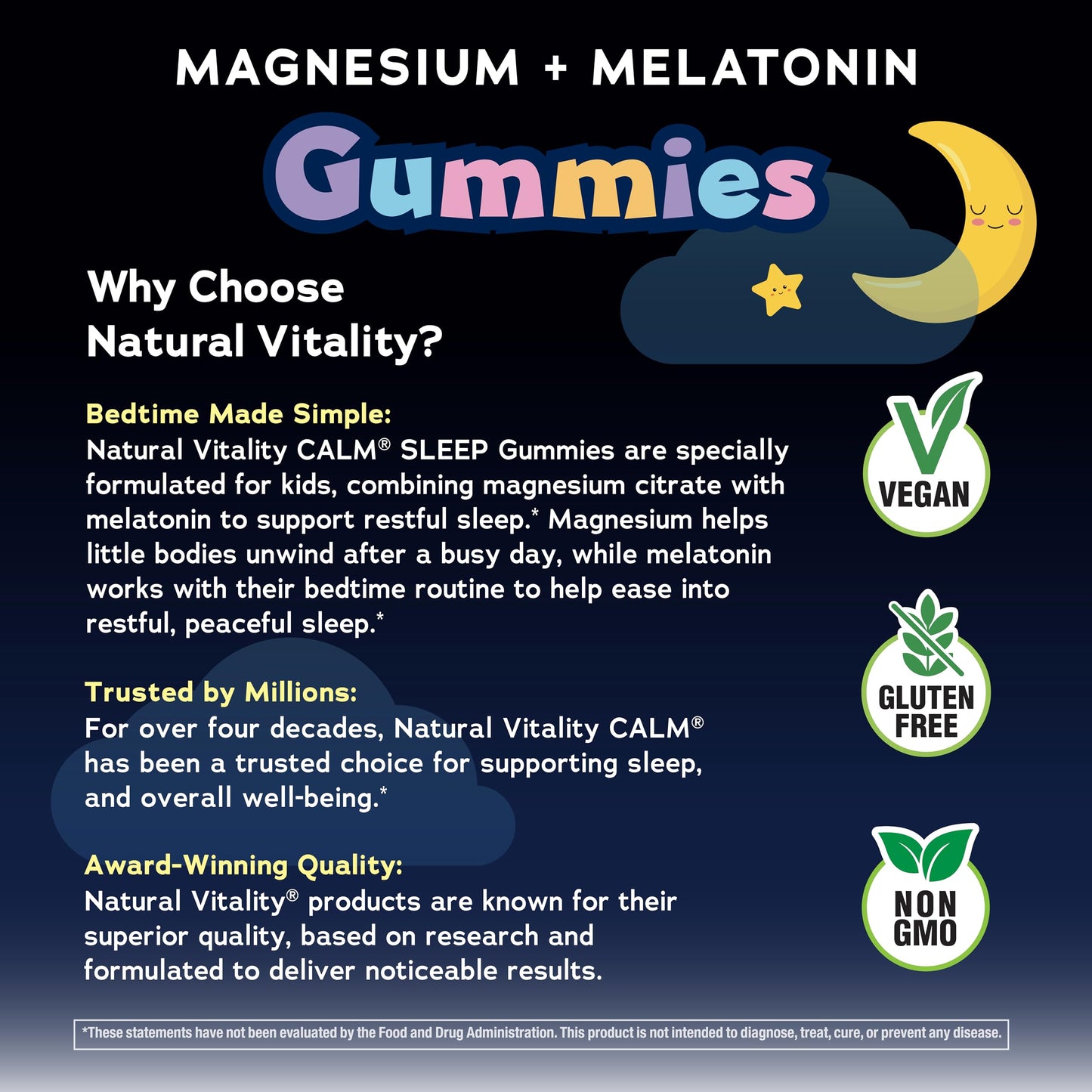 Natural Vitality Calm Magnesium Citrate Kids Gummies, Stress Relief, Nighttime Berry, 120 Gummies