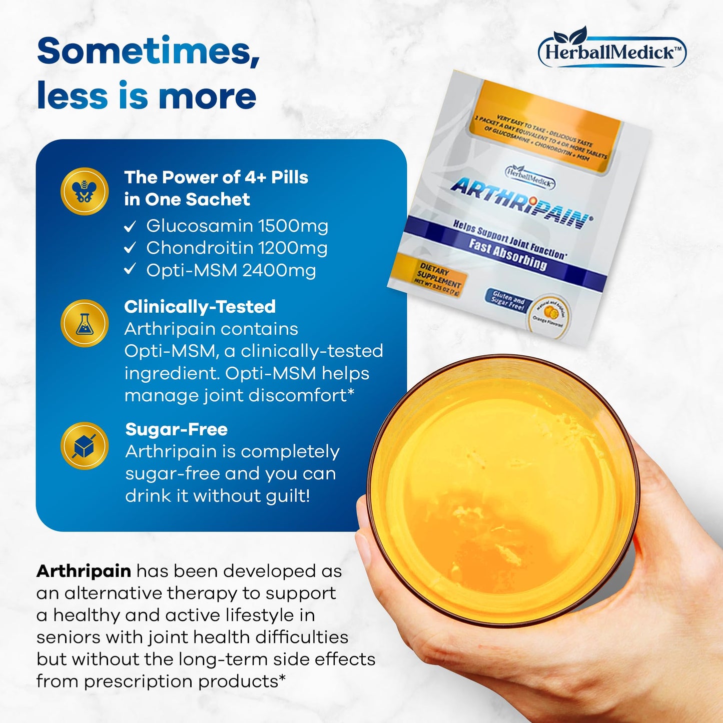 HerballMedick Arthripain Joint Support Supplement Glucosamine Chondroitin MSM Powder 3.75 oz