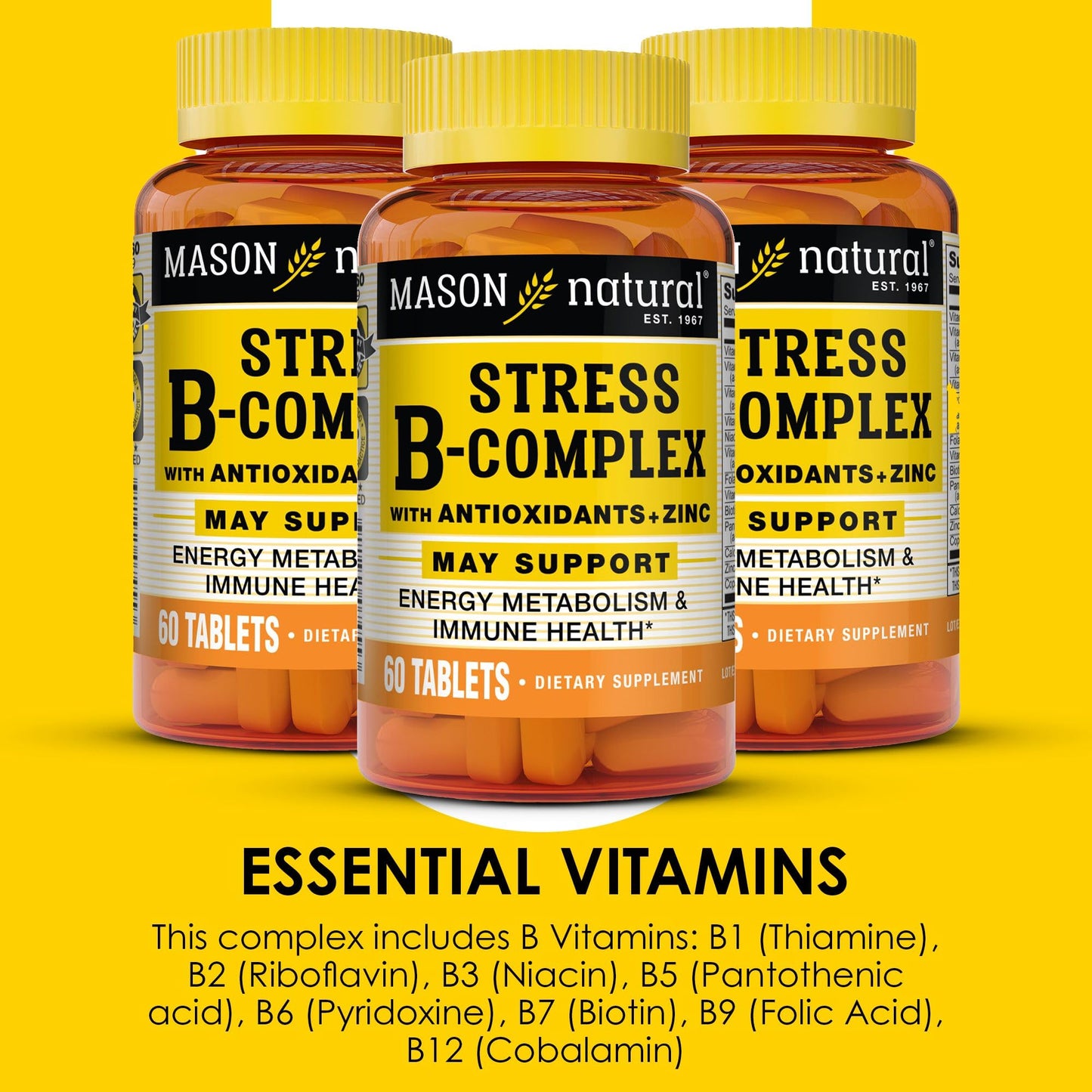 MASON NATURAL Stress B-Complex with Antioxidants + Zinc 180 Tablets