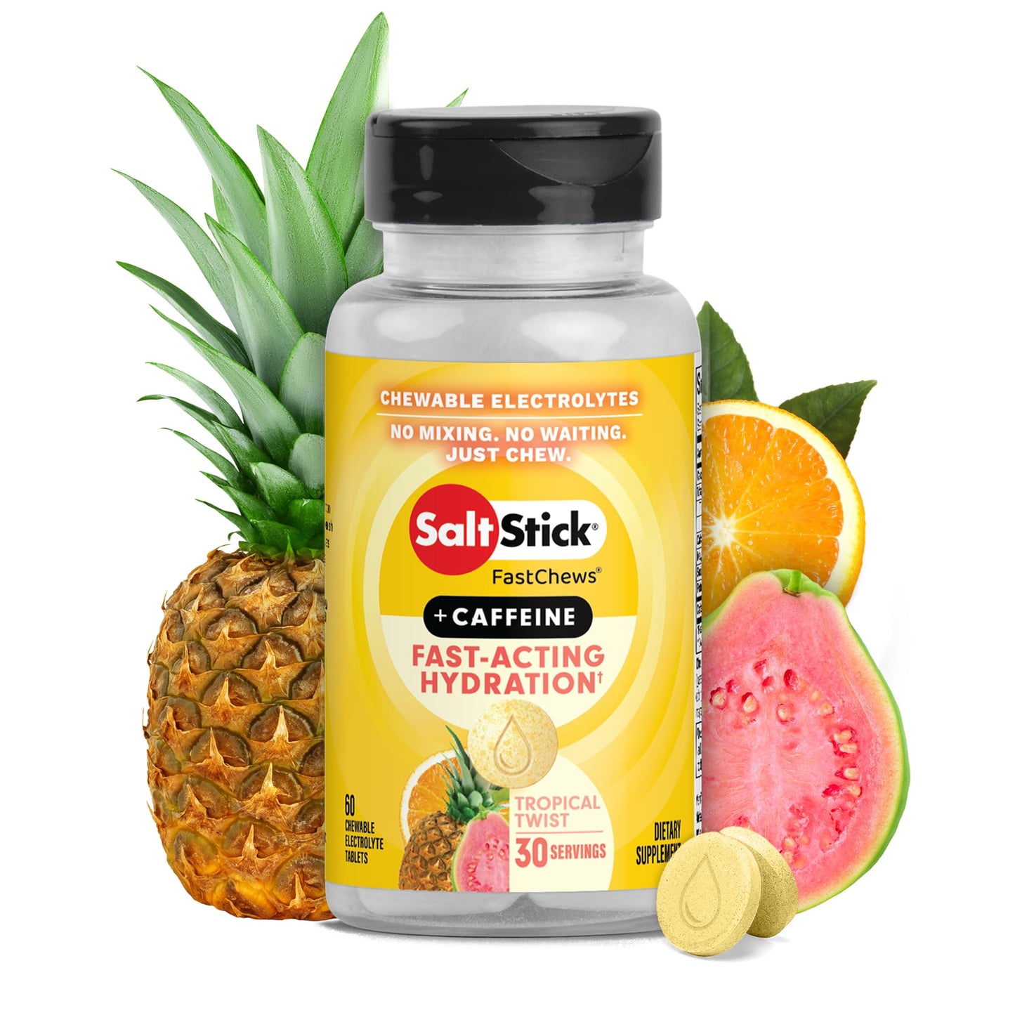 SaltStick Electrolyte FastChews Tropical Twist with Caffeine Chewable, 60 Count