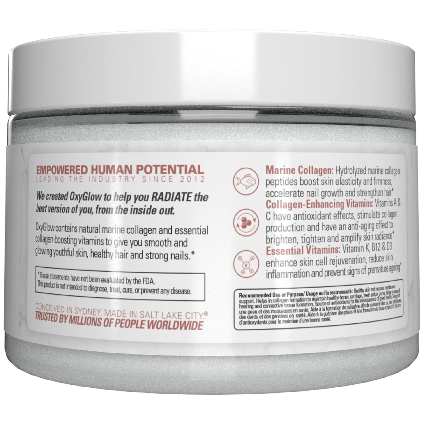 EHP Labs OxyGlow Natural Marine Collagen Powder - Hydrolyzed Marine Collagen Peptides, 2.53 oz