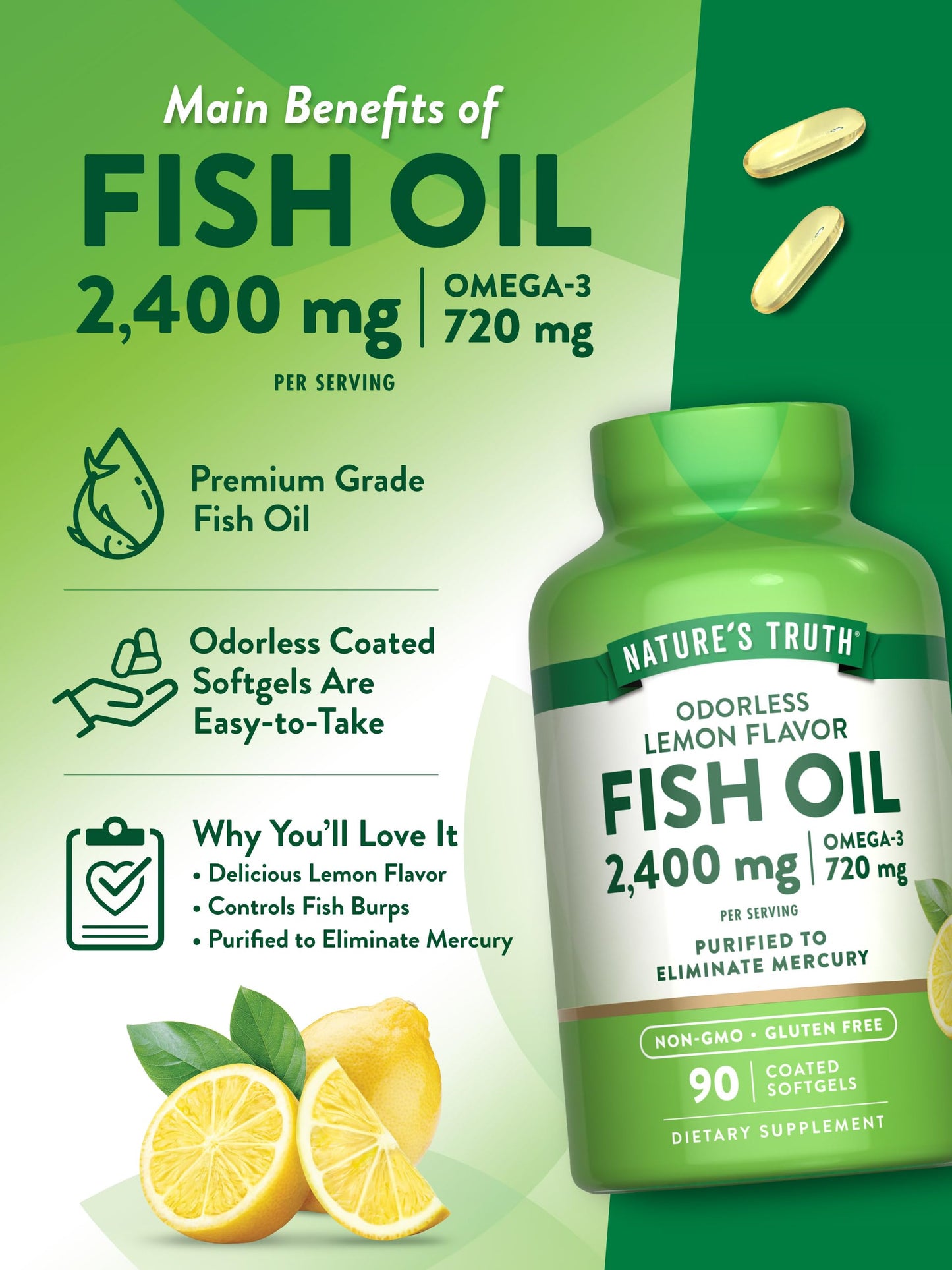 Nature's Truth Fish Oil Omega-3 Supplement Softgels, 90 Softgels