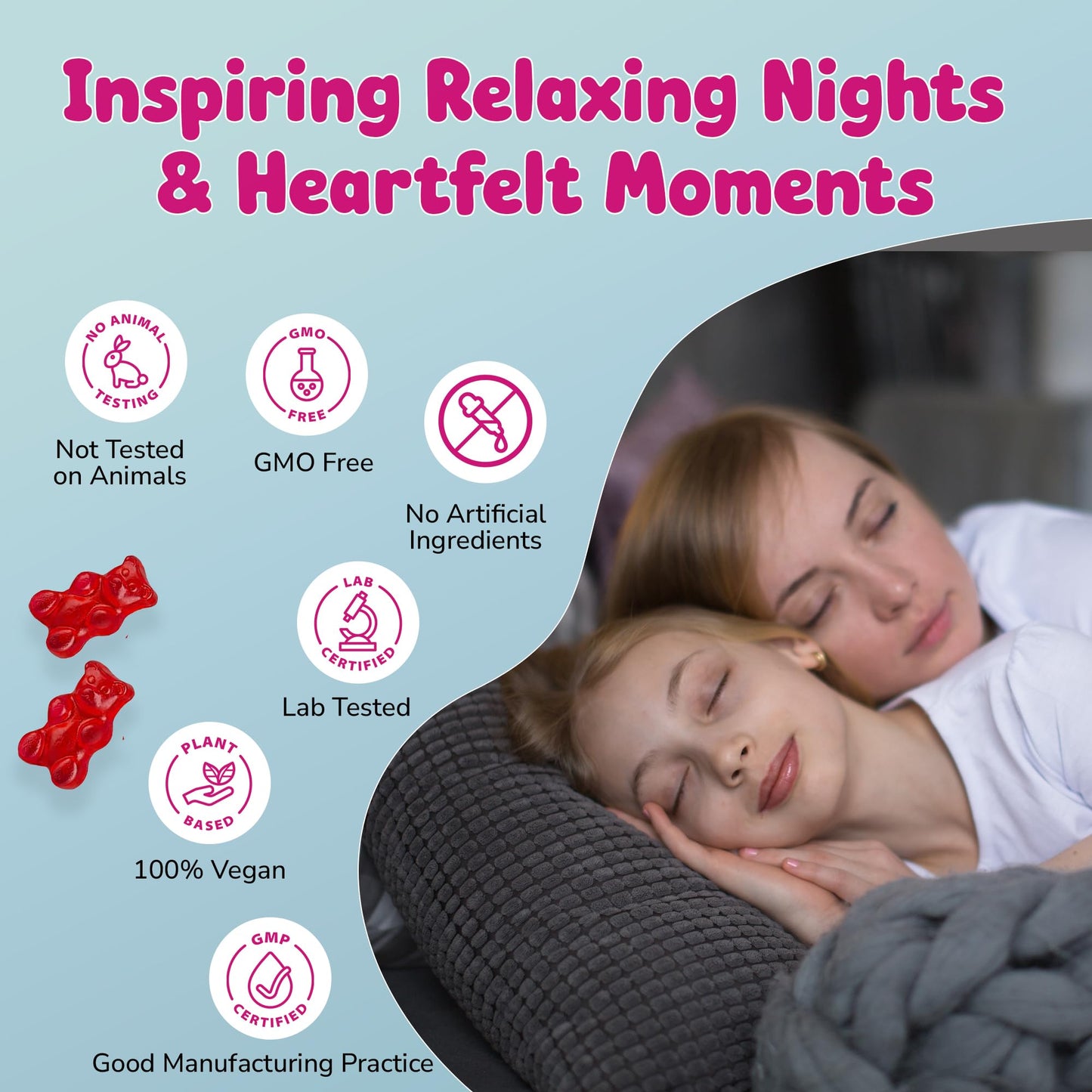 Devoo Natural Sleep Gummies for Kids – Raspberry Sleep Supplement with Magnesium Glycinate, Vitamin B6, C & D3, L-Theanine & Lemon Balm, 60 Gummies